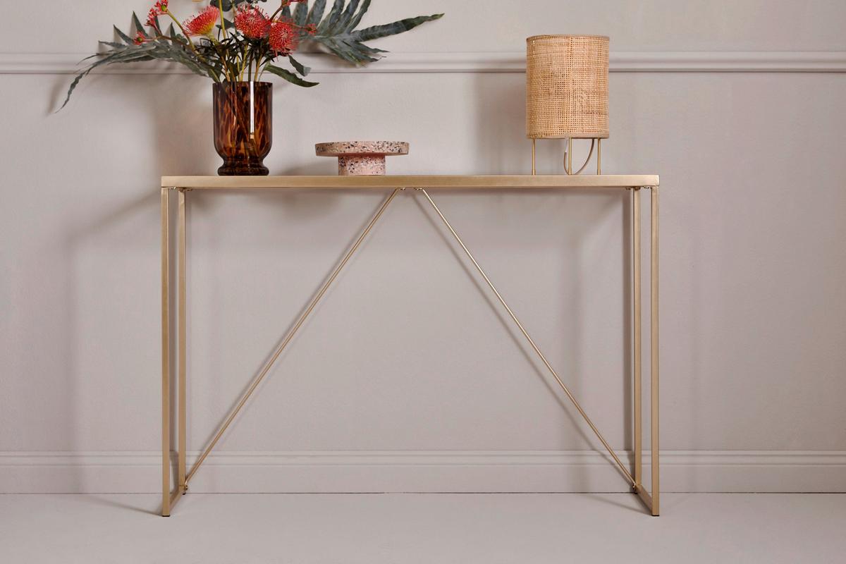 Konsolentisch Glam Console Goldfarben B: 30 Cm - Transparent/Goldfarben, KONVENTIONELL, Glas/Metall (111/30/76cm) - Livetastic