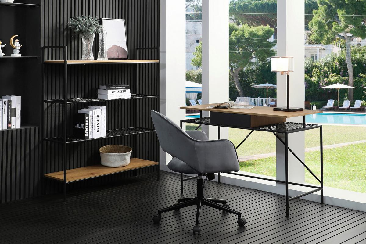 Regal Schwarz, Naturfarben B: 110cm - Schwarz/Naturfarben, Design, Holzwerkstoff/Kunststoff (110/129/34cm) - Livetastic