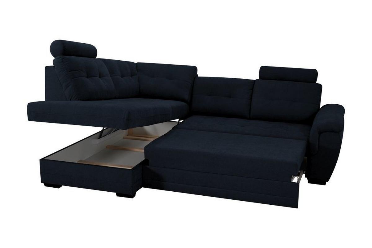 Rohová sedačka FALCO, levá, tm.modrá žinylka,2x op.hlavy - černá/tmavě modrá, Konvenční, dřevo/kompozitní dřevo (183/251cm) - Ondega
