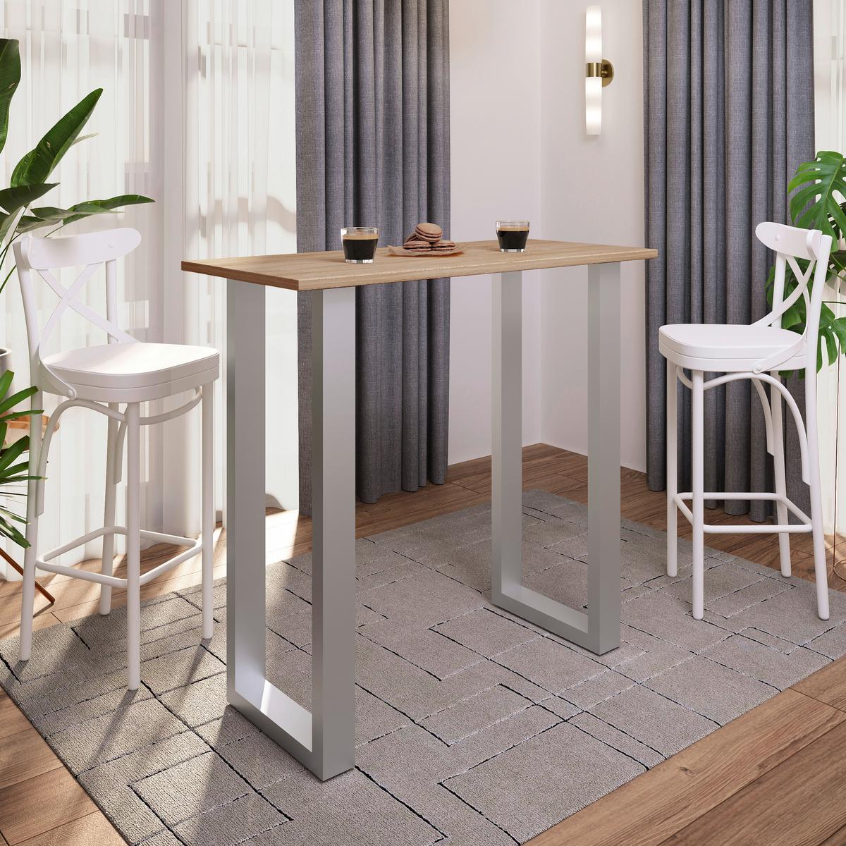 Bartisch Xona B 110x50 - Silberfarben/Sonoma Eiche, KONVENTIONELL, Holzwerkstoff/Metall (110/50/102cm)