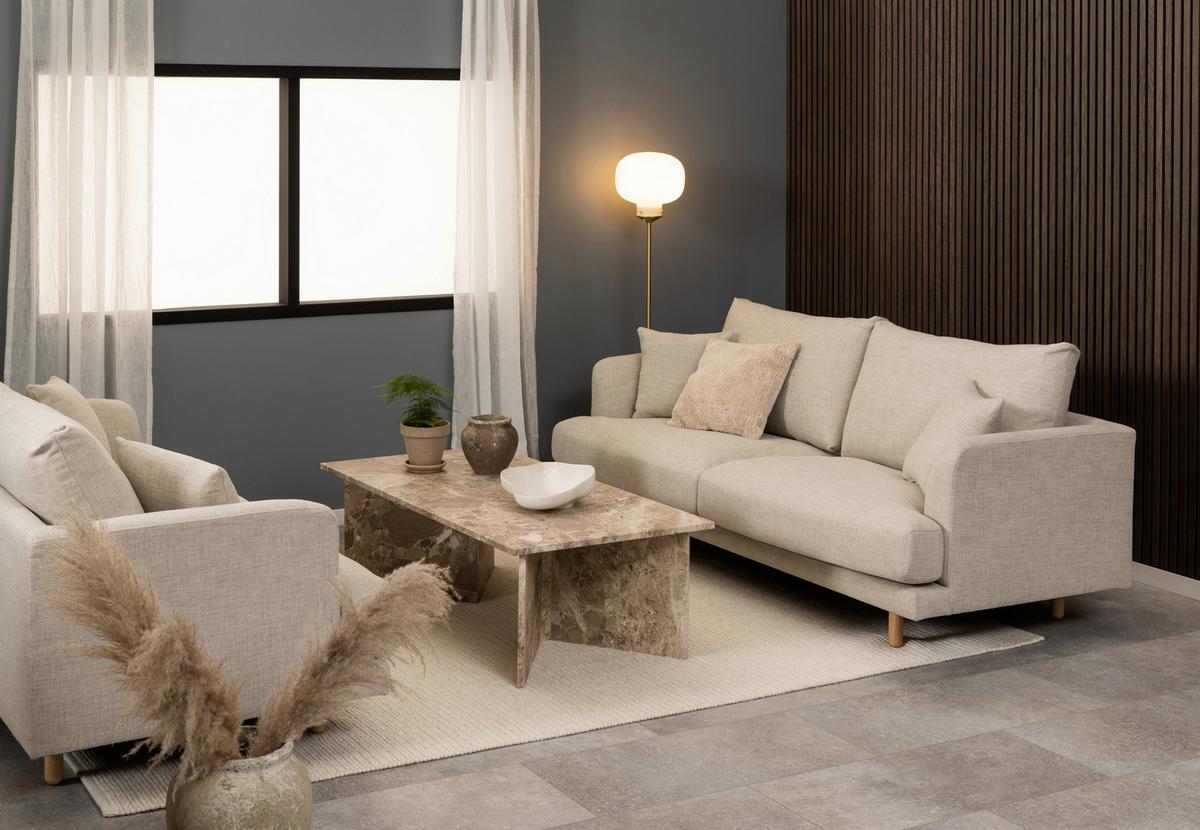 Couchtisch Vega Creme B: 70 cm - Creme, Design, Stein (140/70/42cm) - Livetastic