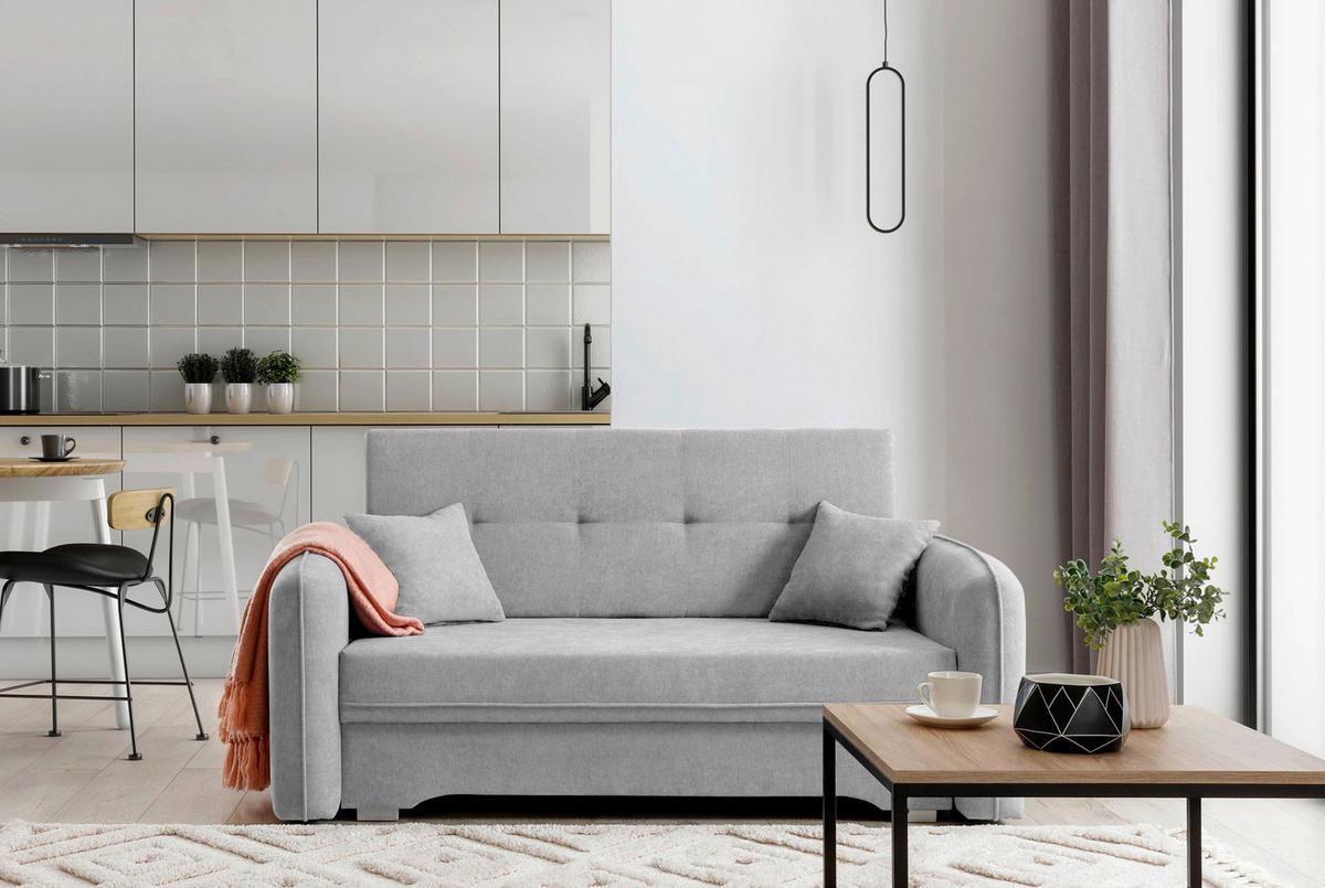 Schlafsofa Laine Hellgrau, B: 155 cm - Silberfarben/Hellgrau, Design, Textil (155/105/75cm) - MID.YOU