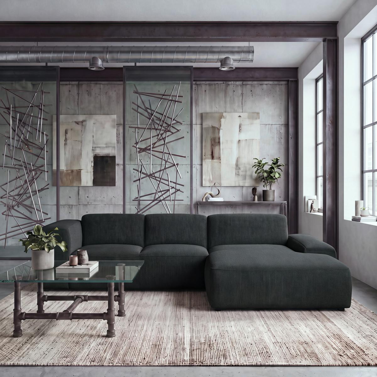 ECKSOFA Hannah Schwarz 304x200 cm - Schwarz, Design, Textil (304/200cm) - MID.YOU
