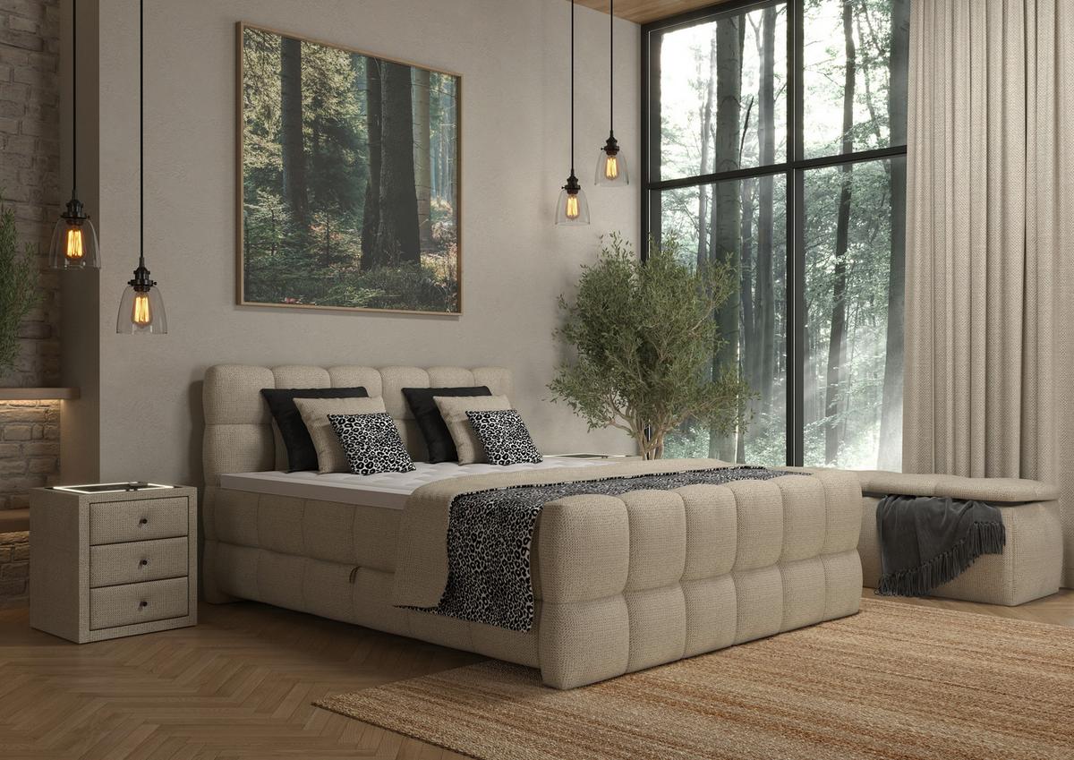BOXSPRINGBETT inkl. Bettkasten 160x200 - Hellgrau/Schwarz, Trend, Holz/Holzwerkstoff (160/200cm) - Sembella