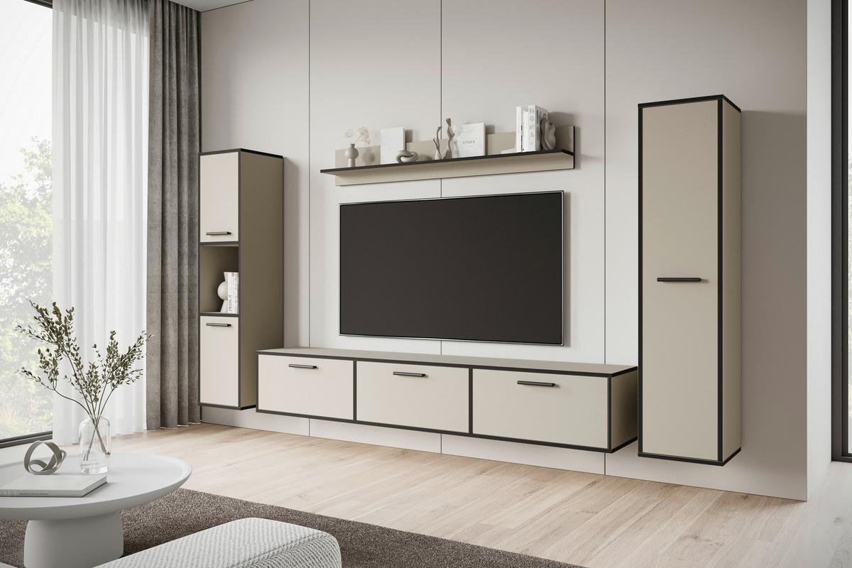 Wohnwand 4 -Teilig. Bogota XL Kaschmir/Graphitfarben - Kaschmir/Schwarz, Basics, Holzwerkstoff (240/130/31cm) - P & B