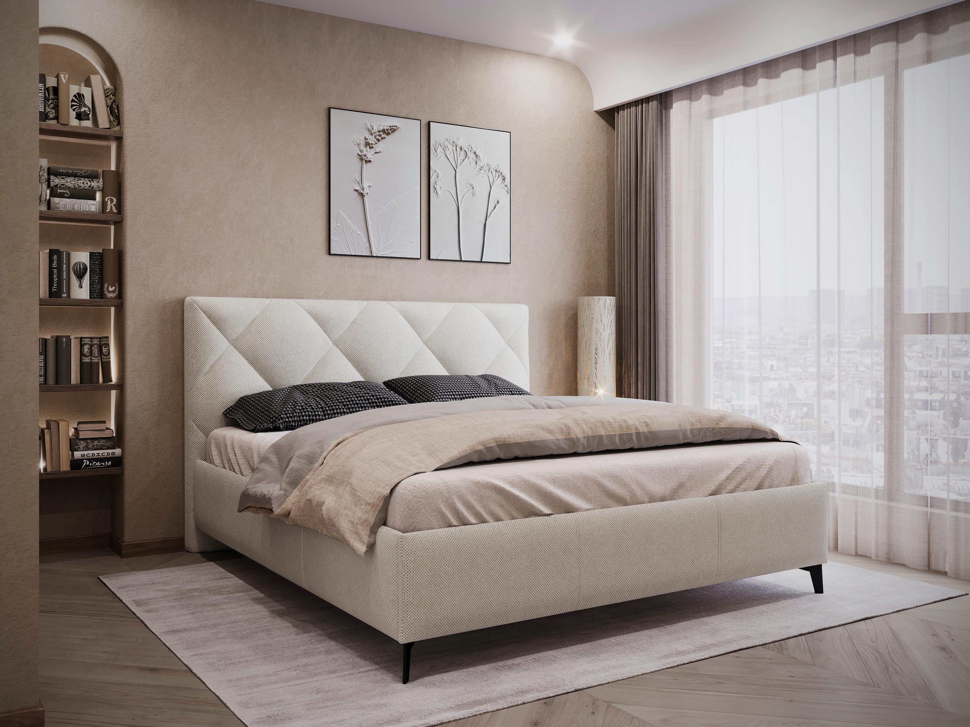 Čalúnená posteľ BIANCO 160x200, krémová - čierna/bronzová, Modern, kov/drevo (160/200cm)
