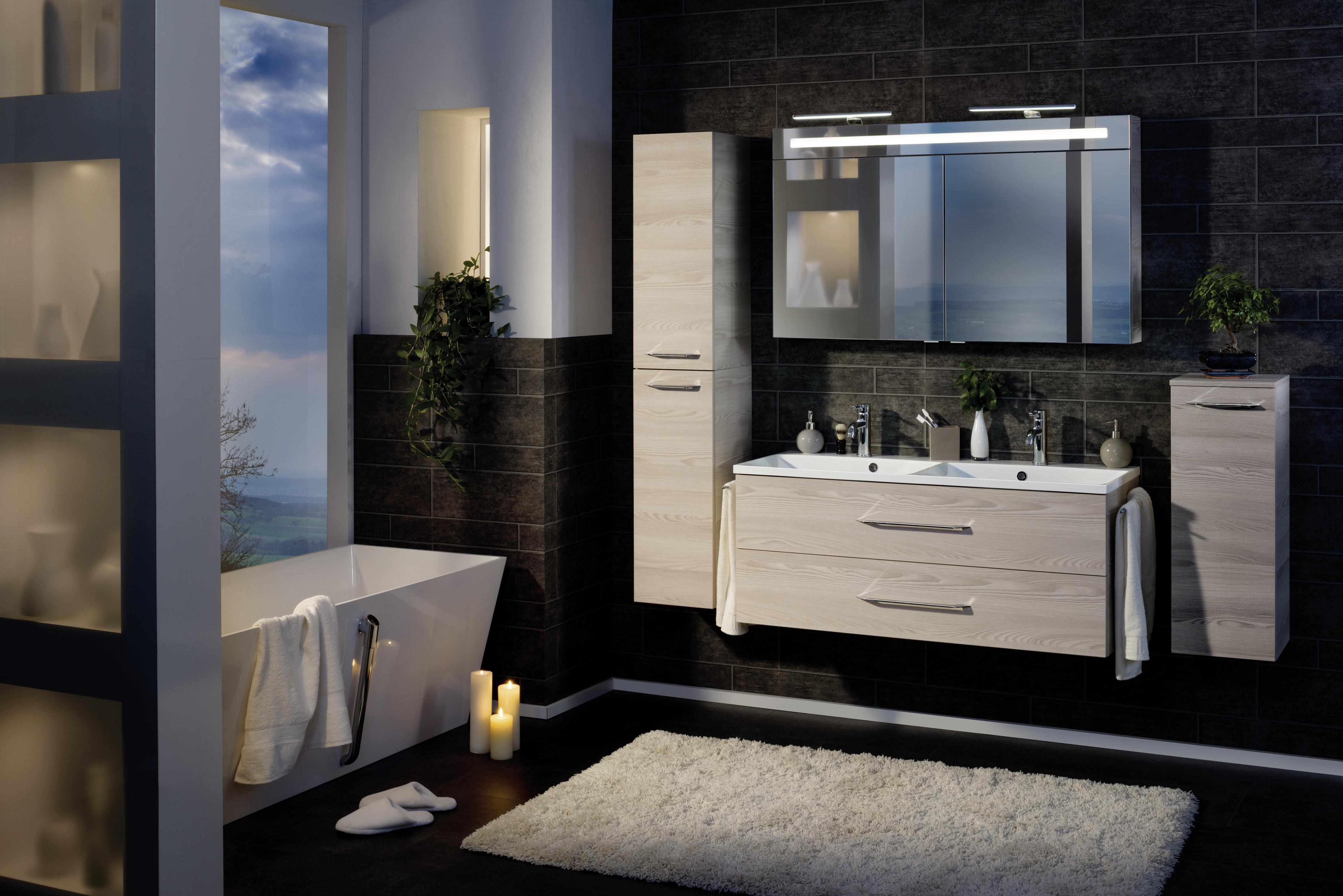 Waschbecken mit Unterschrank Clever B: 120 cm Eschefarben - Eschefarben/Weiß, MODERN, Holzwerkstoff/Kunststoff (120cm) - MID.YOU