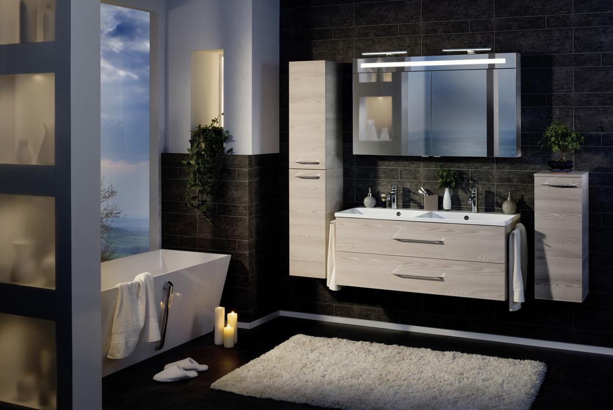 Spiegelschrank B.clever Mit Led 2-Türig Bxhxt: 120x71x16 Cm - Eschefarben, MODERN, Glas/Holzwerkstoff (120/71/16cm) - MID.YOU