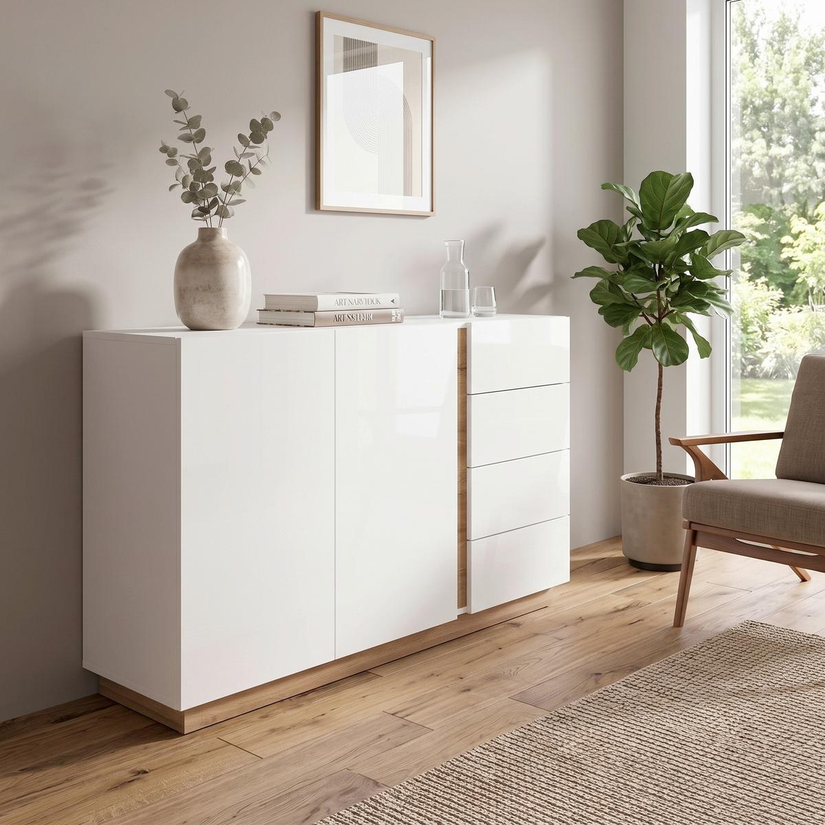 SIDEBOARD Clair Weiß/Eiche Dekor B:138cm - Eichefarben/Weiß, Design, Holzwerkstoff (138/91/40cm) - MID.YOU