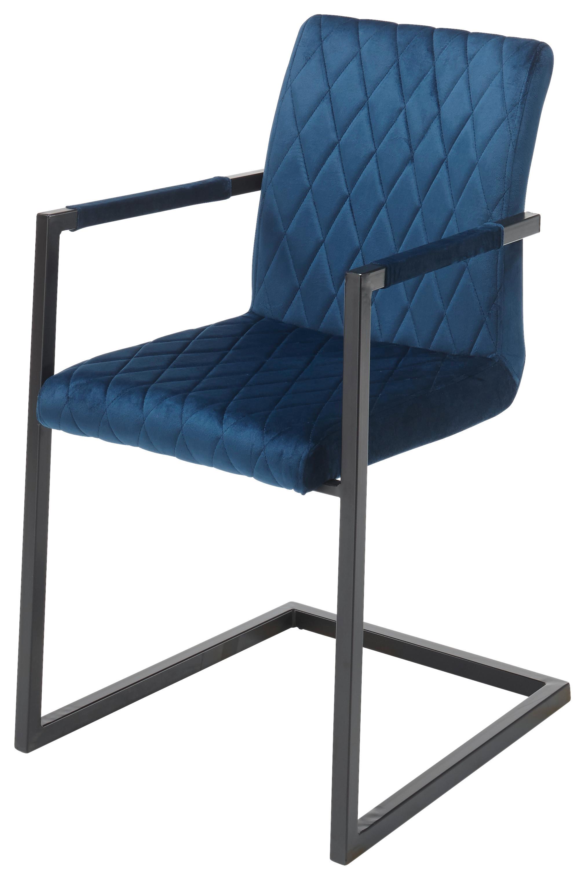 Schwingstuhl Kian Blau/Schwarz Gepolstert - Blau/Schwarz, MODERN, Textil/Metall (54/86/63cm) - MID.YOU