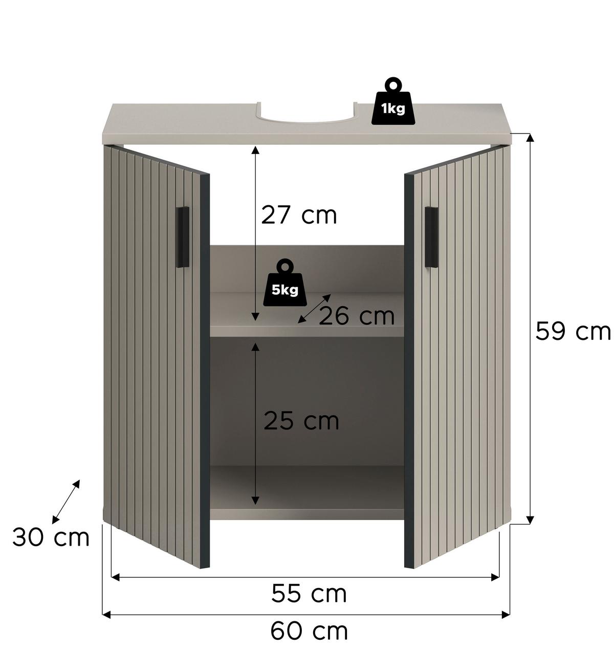 WASCHBECKENUNTERSCHRANK Mone Kaschmir B: 60cm - Kaschmir/Schwarz, Trend, Holzwerkstoff (60/59/30cm) - MID.YOU