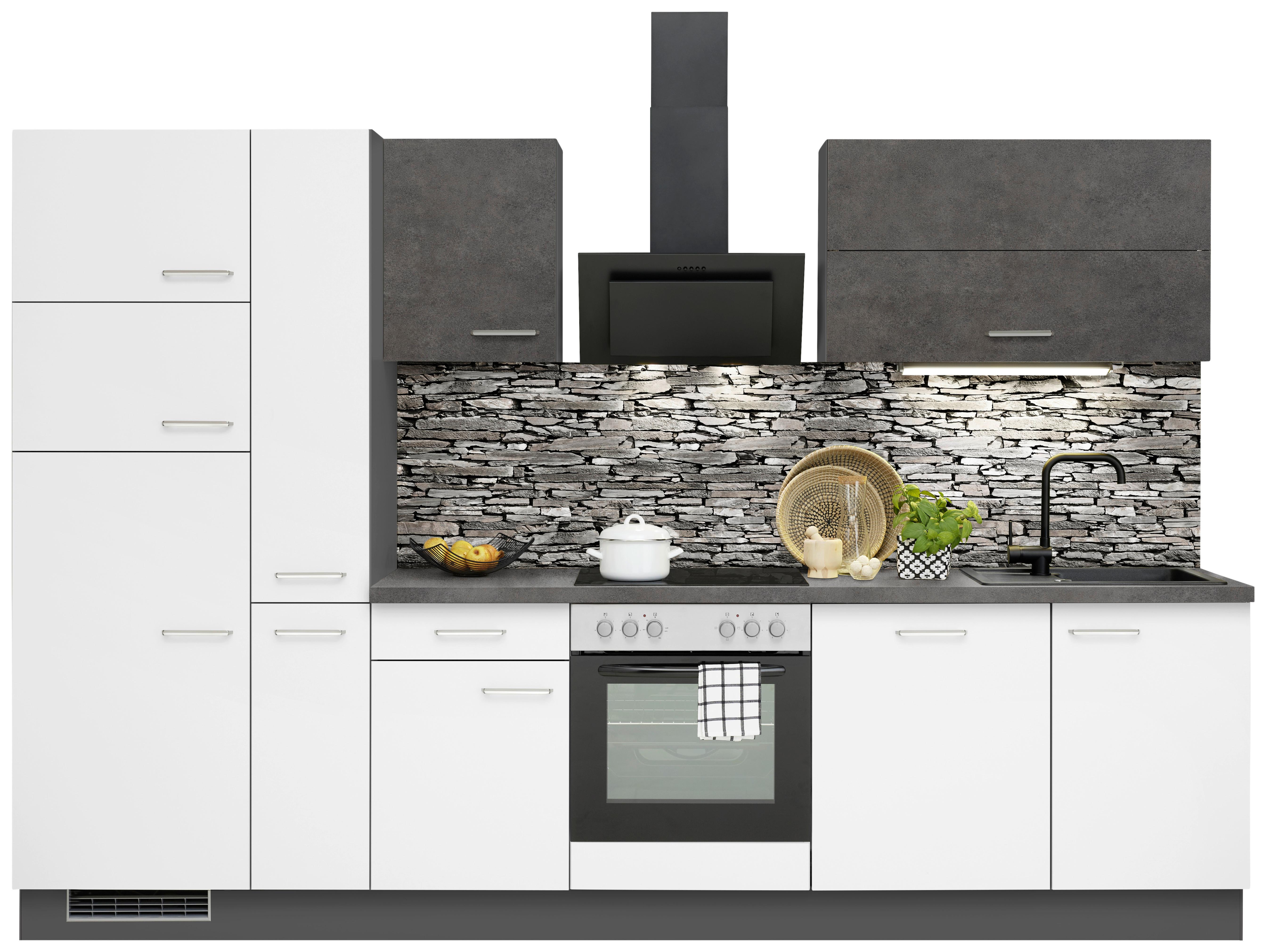 Küchenzeile Ip1200 mit Geräte B: 310 cm Weiß/Grau - Graphitfarben, Basics, Holzwerkstoff (310cm) - Impuls