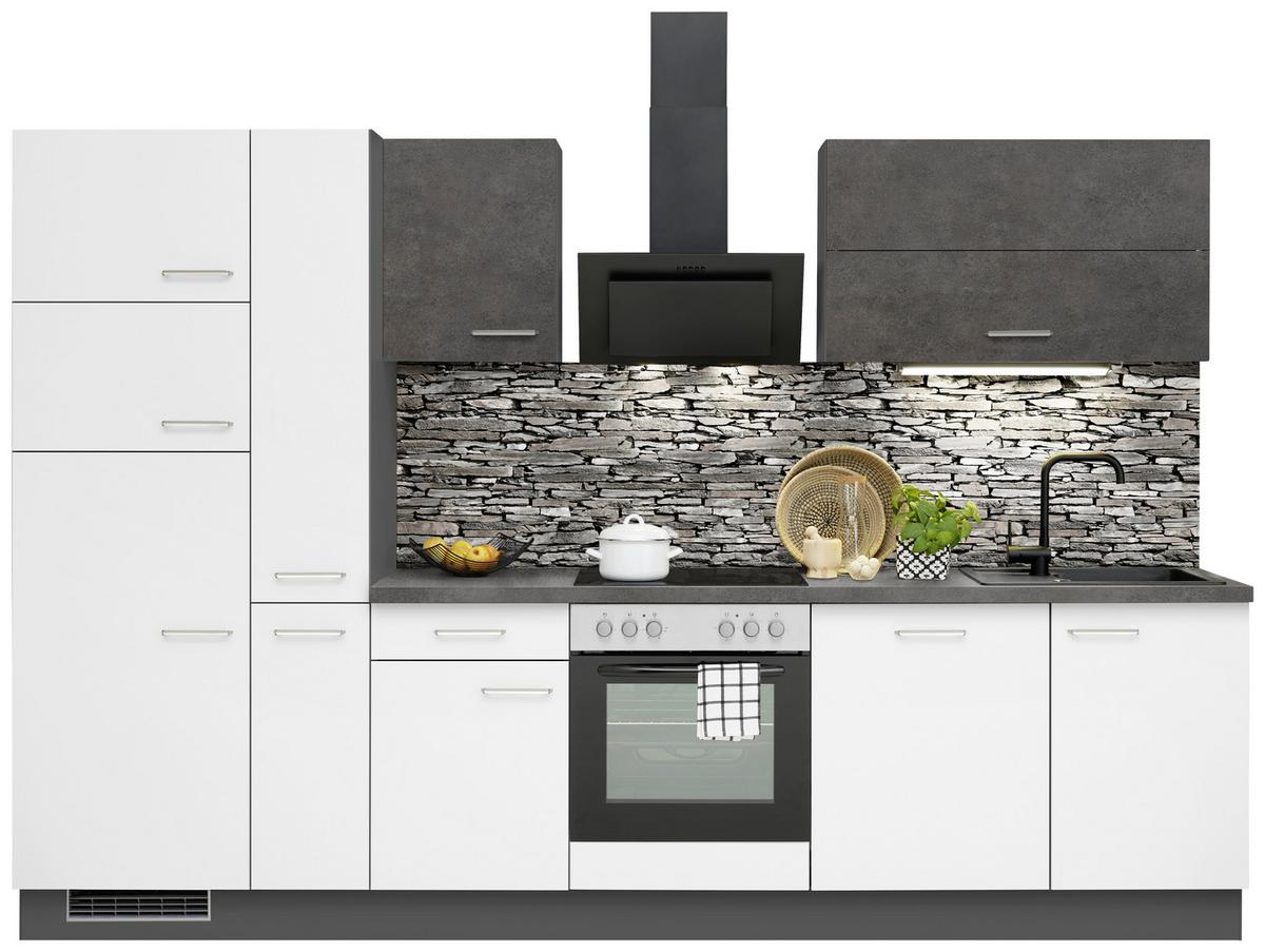 Küchenzeile Ip1200 mit Geräte B: 310 cm Weiß/Grau - Graphitfarben, Basics, Holzwerkstoff (310cm) - Impuls
