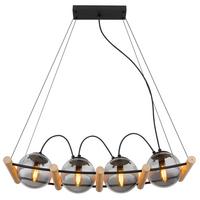 Hängeleuchte 15883-4h - Schwarz/Naturfarben, Design, Glas/Holz (75/22/120cm) - Globo
