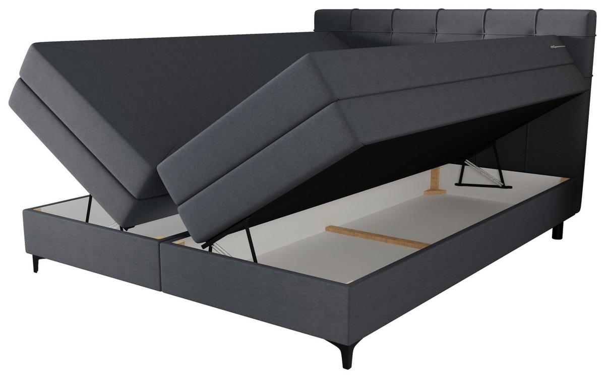 Boxspringbett Mitto mit Topper 180x200 cm - Blaugrau/Schwarz, KONVENTIONELL, Textil/Metall (180/200cm)