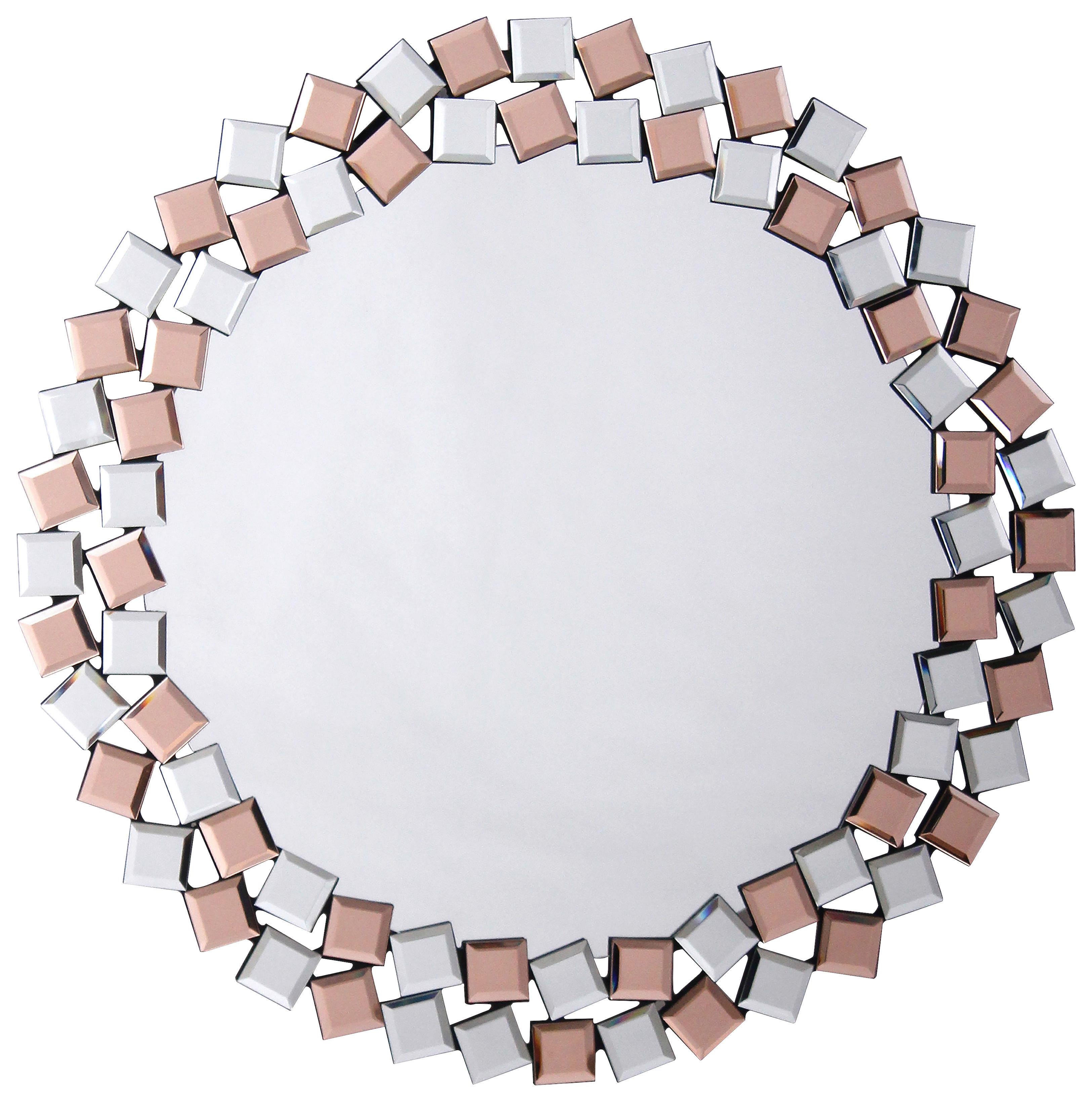 Wandspiegel Mosaic Rund 80 cm Rahmen Rose/Silber - Silberfarben/Roségold, Basics, Glas/Holzwerkstoff (80/80/1,6cm) - Kayoom