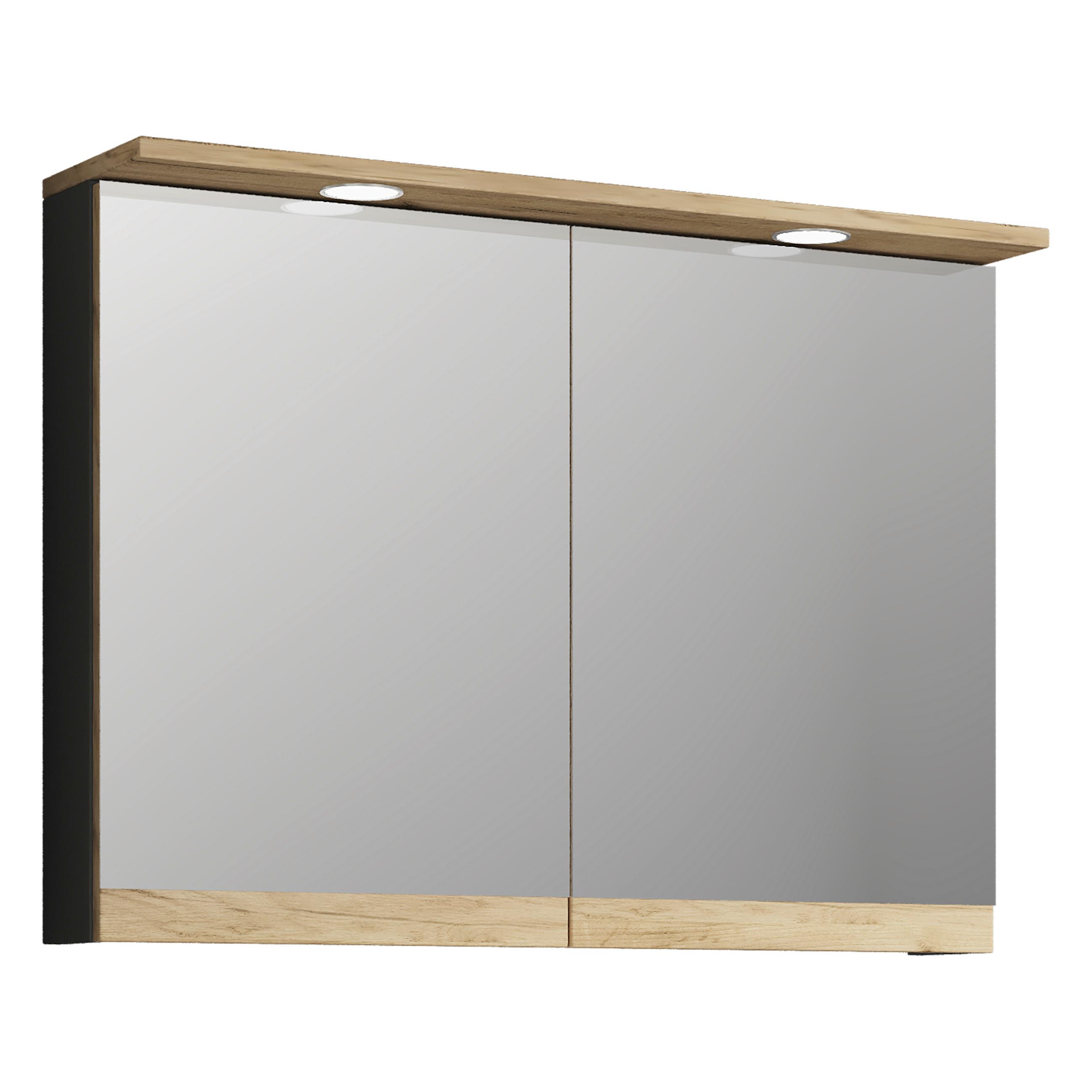 Tükrös Szekrény Cosila - méztölgy színű/antracit, Trend, faalapú anyag/üveg (80/59/23cm) - MID.YOU