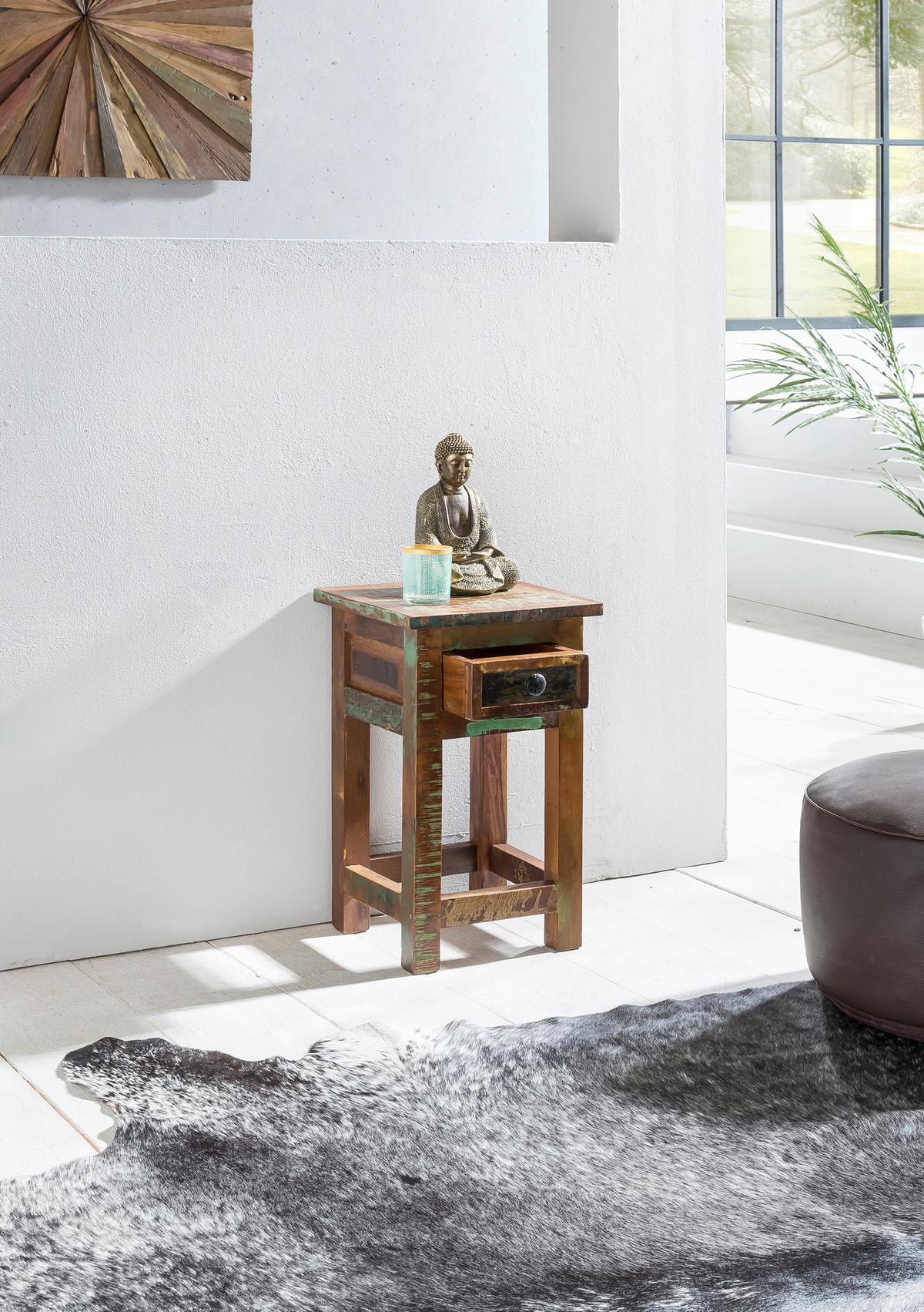 Odkladací stolek KALKUTTA z masivního dřeva - černá/hnědá, Design, kov/dřevo (30/30/50cm) - MID.YOU