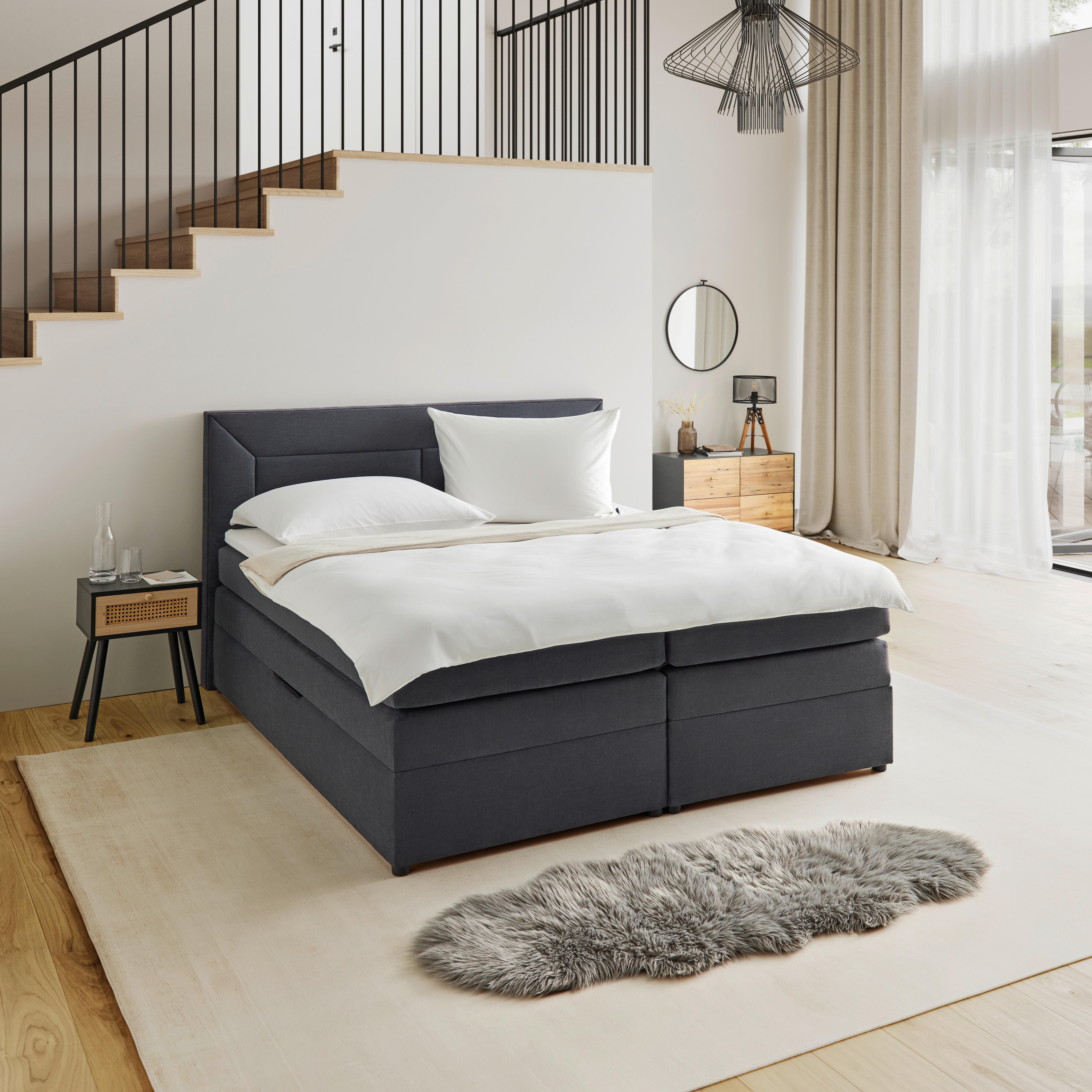Posteľ Boxspring s topperom Maja, 180x200 - čierna/sivá, Modern, drevo/textil (180/200cm) - Bessagi Home