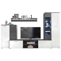 Wohnwand 4-tlg. Mit Led Melody, Weiß/anthrazit - Weiß Hochglanz/Anthrazit, KONVENTIONELL, Glas/Holzwerkstoff (312/190cm) - MID.YOU