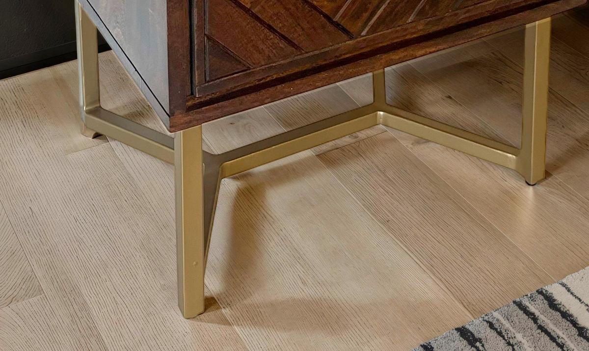 Nachttisch Dunkelbraun B: 45 cm - Dunkelbraun/Goldfarben, Natur, Holz/Metall (45/40/57cm) - Livetastic