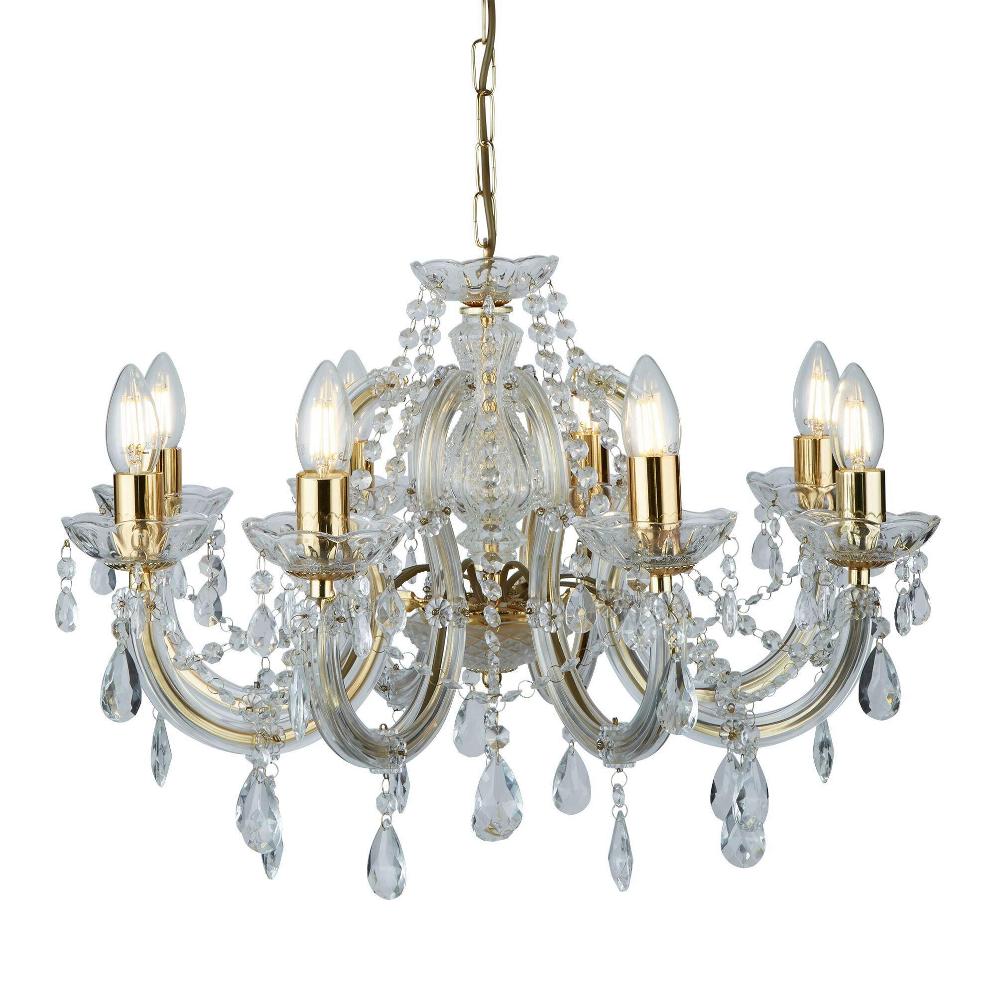 Kronleuchter Marie Therese 9xe14 Golden, Kunststoff/Glas - Goldfarben, KONVENTIONELL, Glas/Kunststoff (61/100cm)