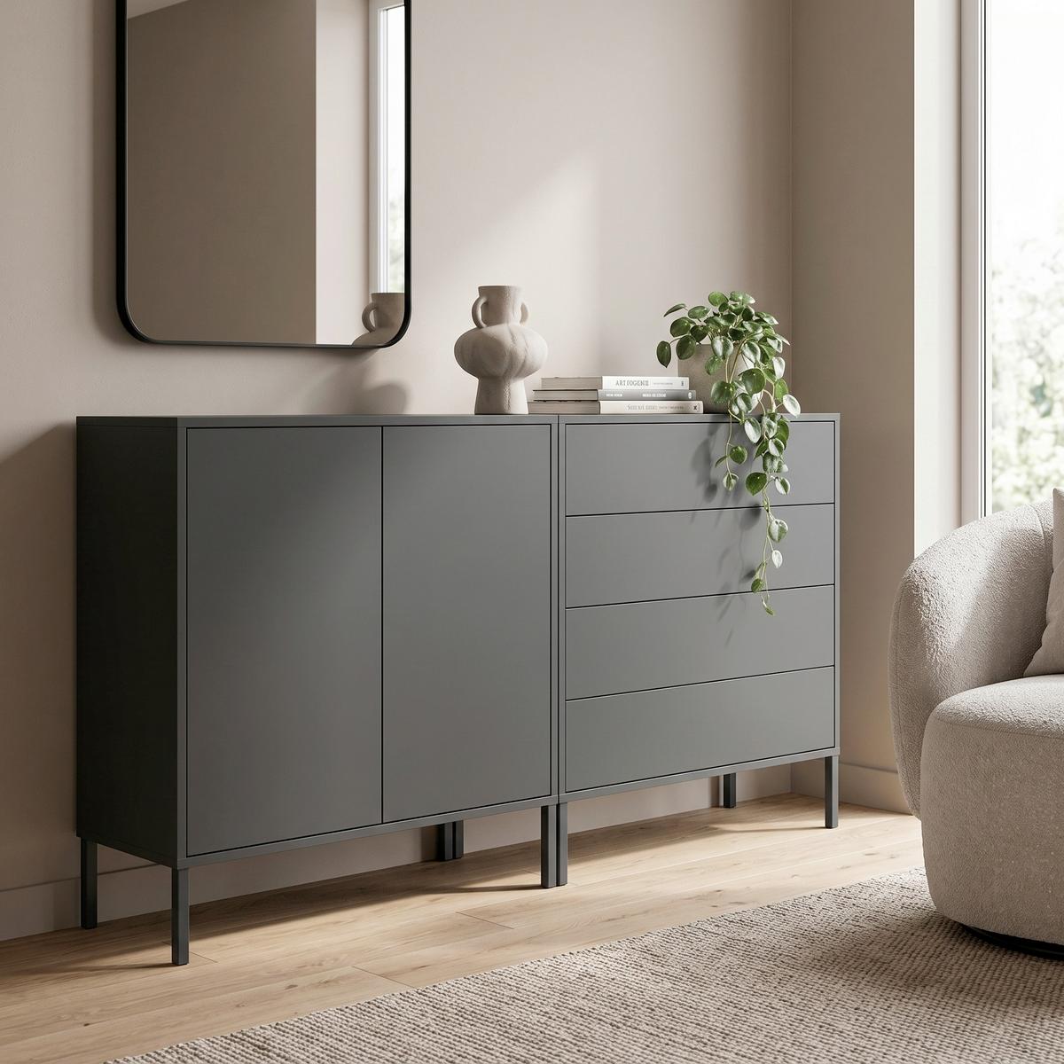 SIDEBOARD Mailand 3 B: 158 cm Anthrazit - Anthrazit, MODERN, Holzwerkstoff (158/86/33cm) - MID.YOU