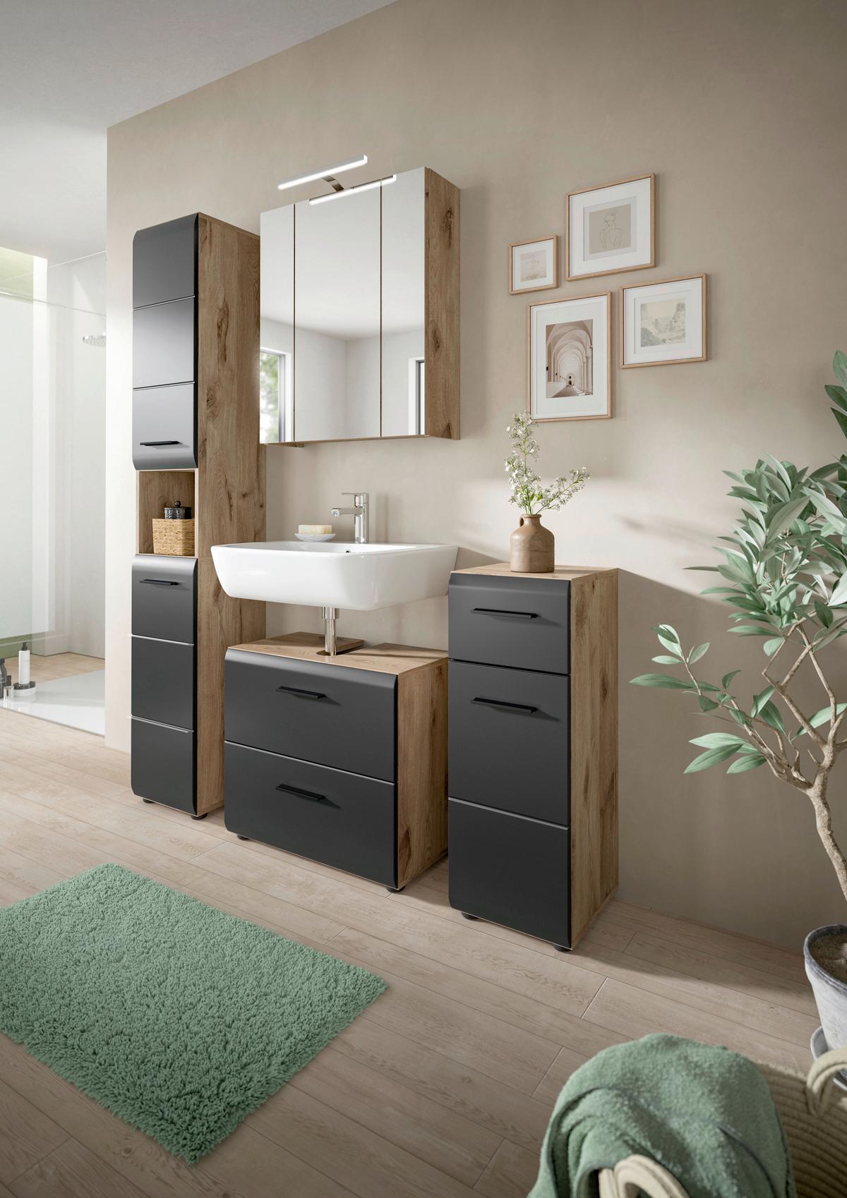 Badezimmer Ice Schwarz/Eiche Dekor B: 120cm - Eiche dunkel/Schwarz, Basics, Holzwerkstoff (120cm) - MID.YOU