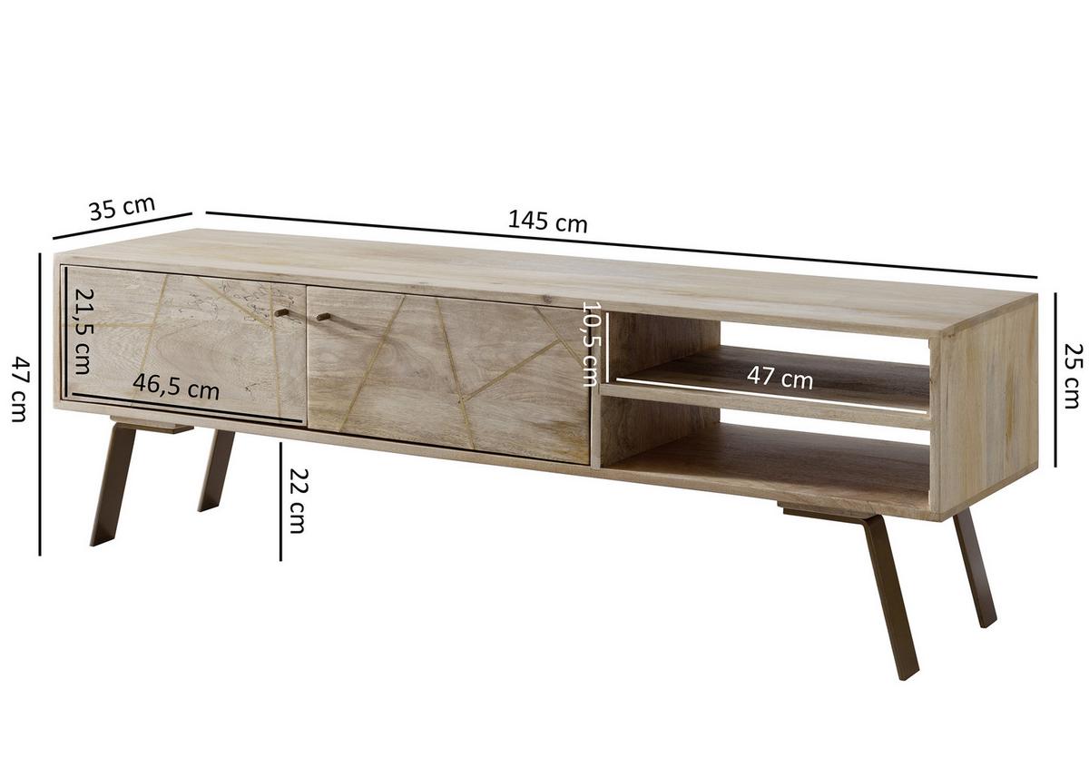 Nízka komoda pod TV Sikar š:145cm masív - hnedá/zlatá, Design, kov/drevo (145/47/35cm) - MID.YOU