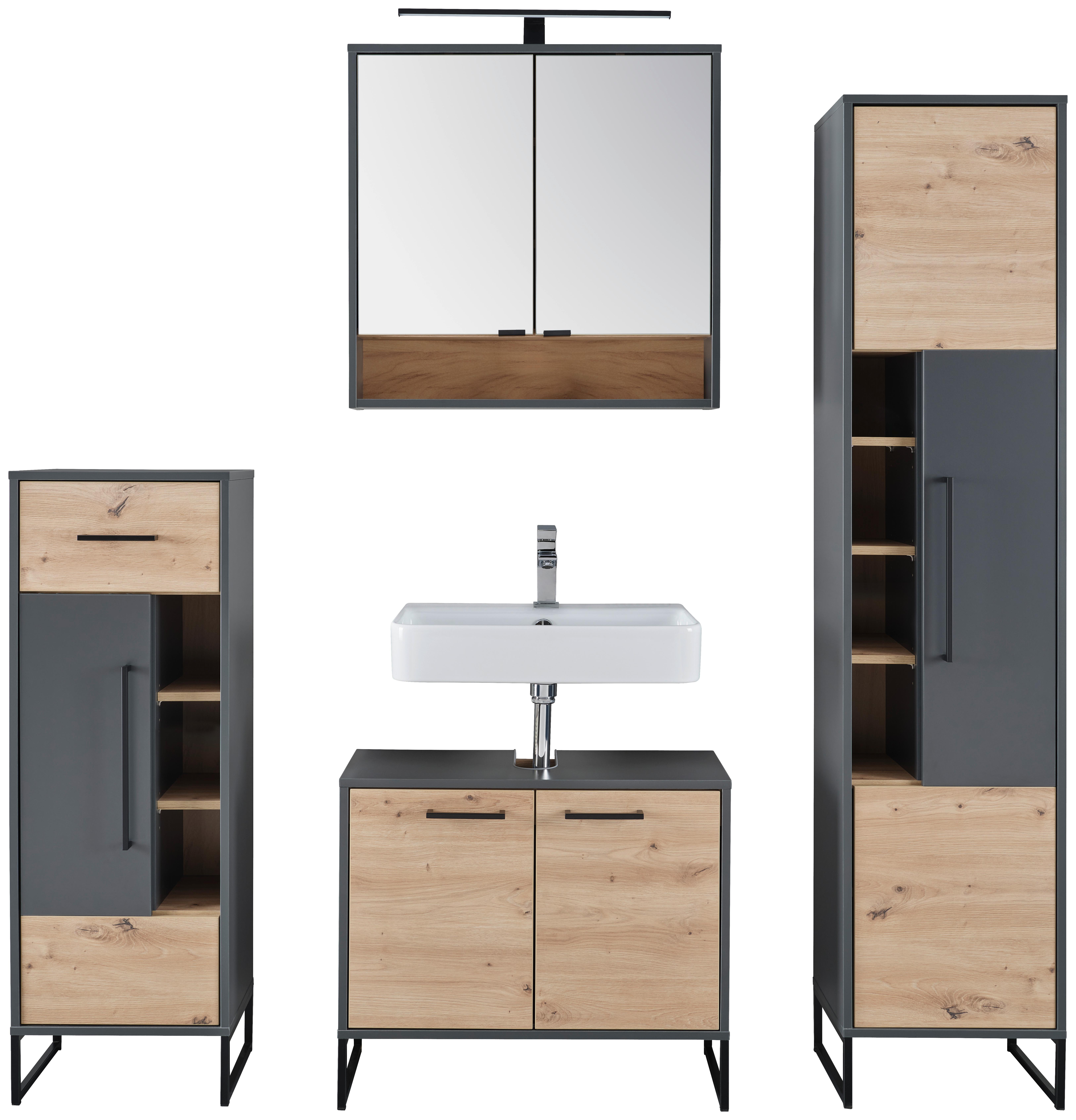 Badezimmer Fabio Eiche Dekor/Anthrazit B: 150cm - Anthrazit/Eiche Artisan, MODERN, Glas/Holzwerkstoff (150/170/33cm)