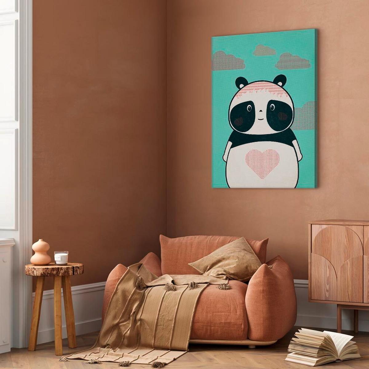 Leinwandbild Panda Weiß Mintgrün B: 80 cm - Weiß/Mintgrün, Basics, Holz/Textil (80/120/1,2cm) - artgeist