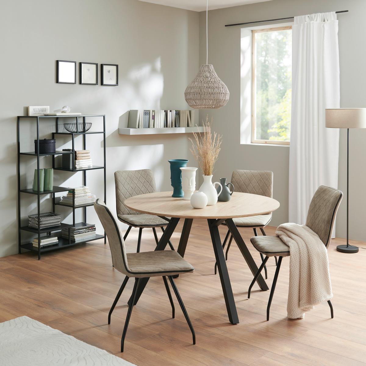 Esstisch Rund Arno 120x76 Naturfarben - Schwarz/Naturfarben, KONVENTIONELL, Holzwerkstoff/Metall (120/76/120cm)