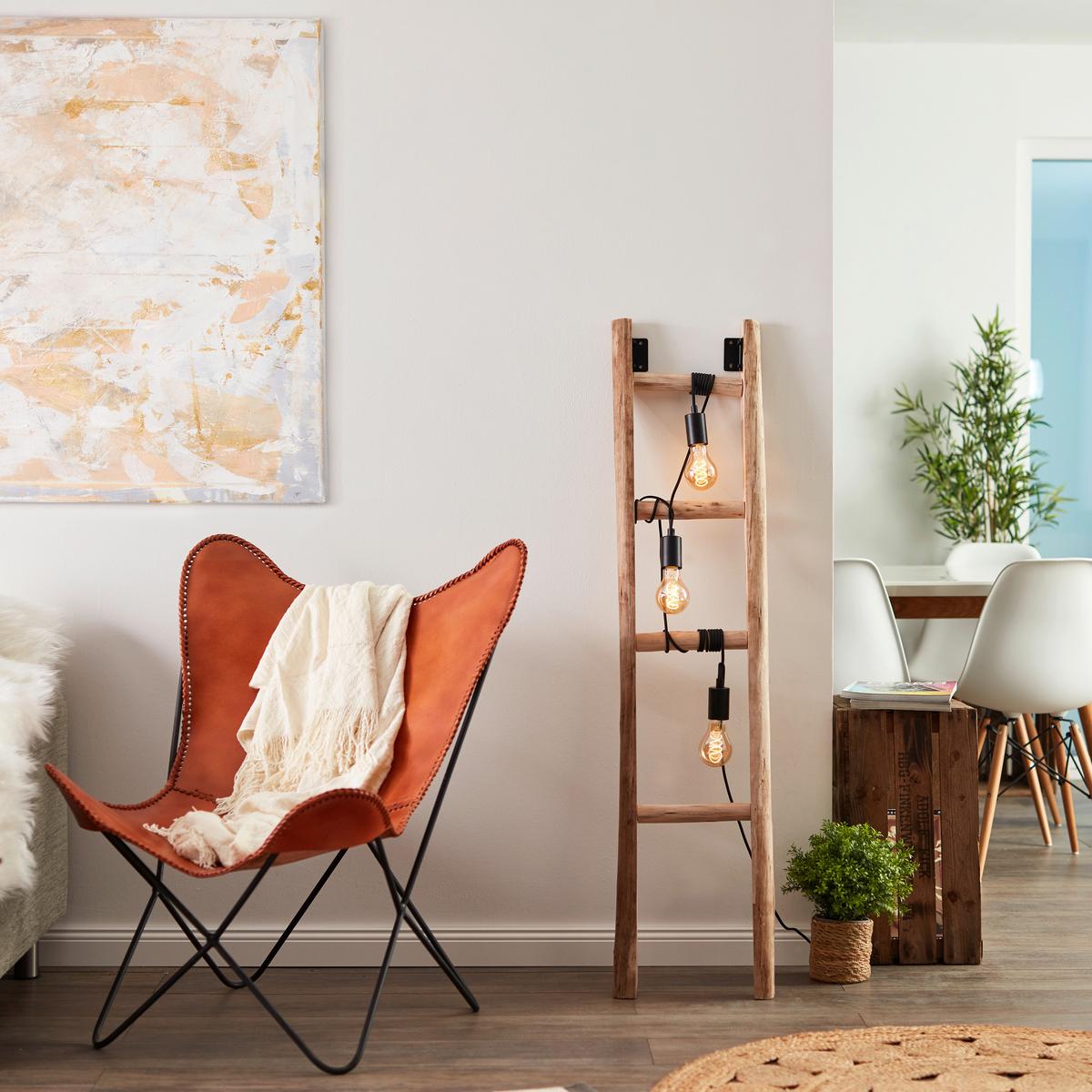 Stehlampe Holz Ladder Schwarz/Braun mit Fußschalter - Schwarz/Braun, LIFESTYLE, Holz/Metall (32/157,5/32cm) - Brilliant