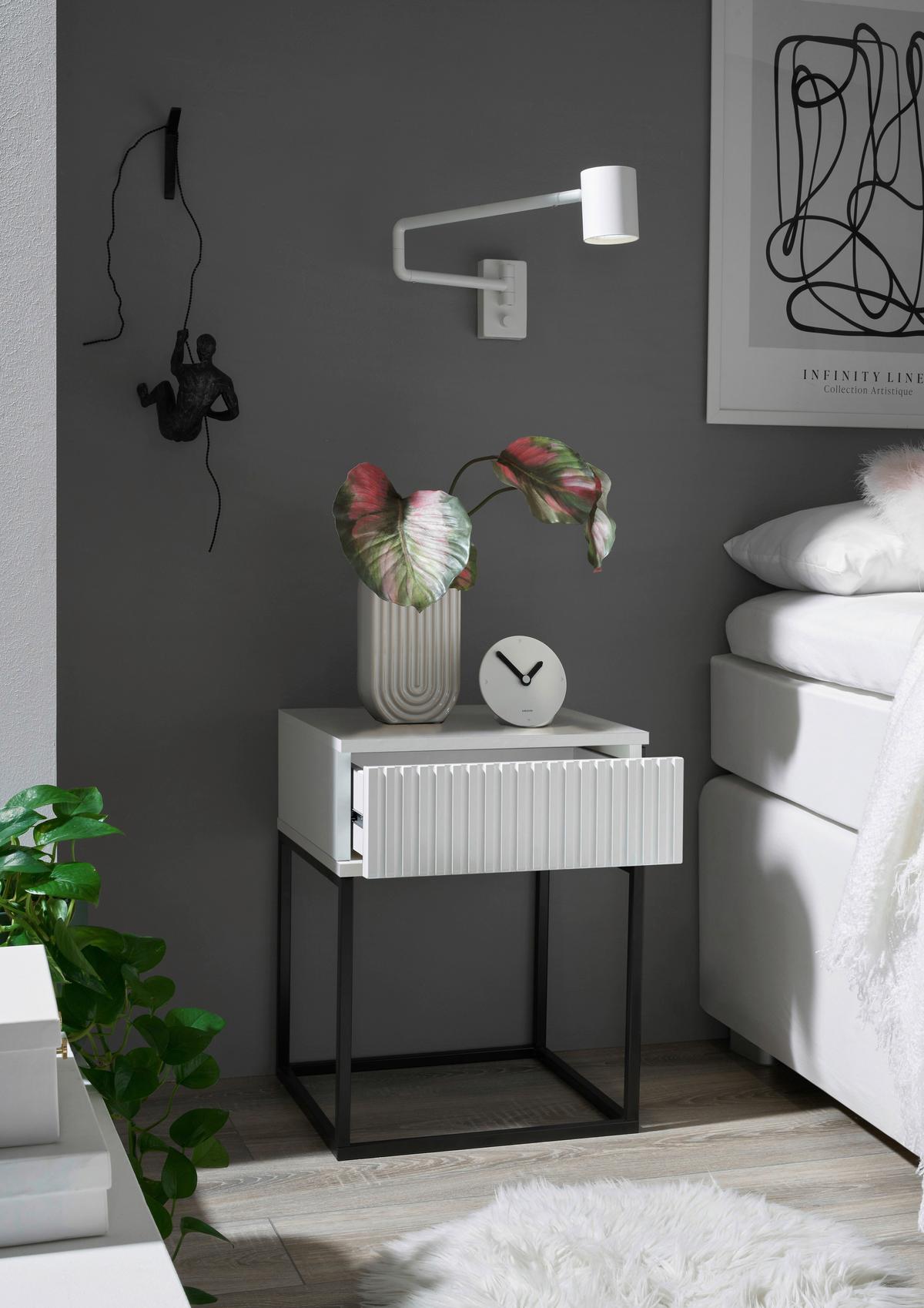 Noční stolek MARLE bílá - bílá/černá, Moderní, kov/kompozitní dřevo (40/52/38,5cm) - Hom`in