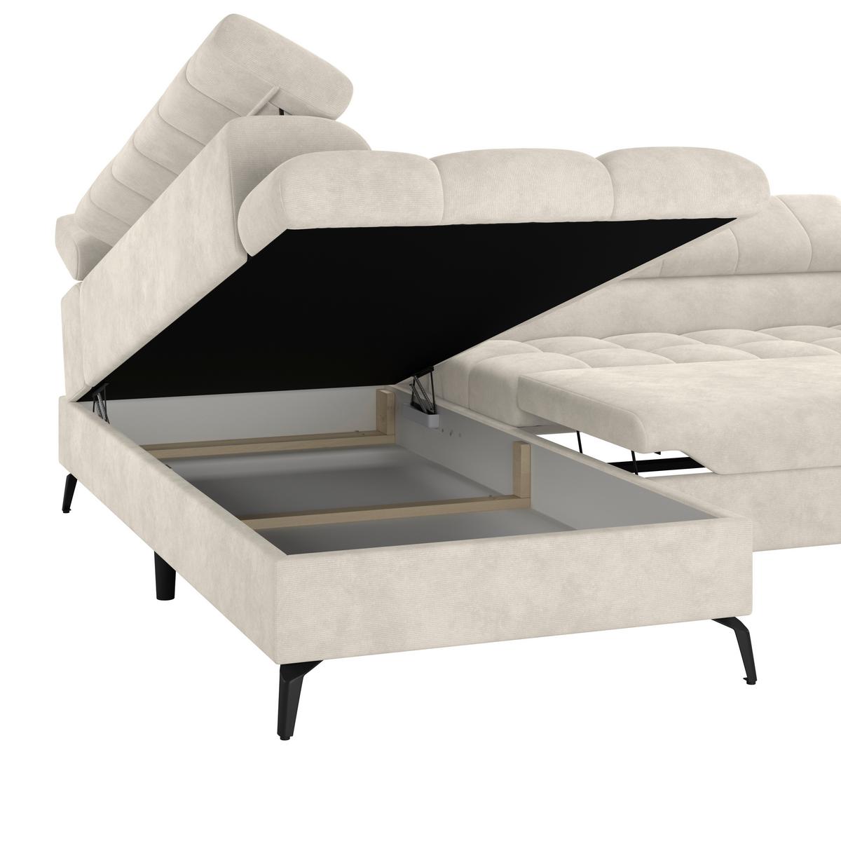 Ecksofa Mit Schlaffunktion & Bettkasten Volf Cremefarben - Creme/Schwarz, Trend, Kunststoff/Textil (203/261cm)