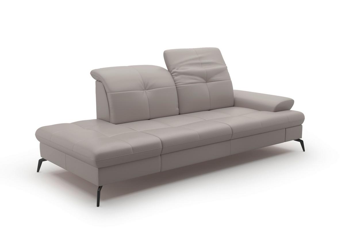 Récamiere Amica E, Hellgrau B: 231 Cm - Hellgrau/Schwarz, KONVENTIONELL, Leder (231/90/122cm) - Sit & More