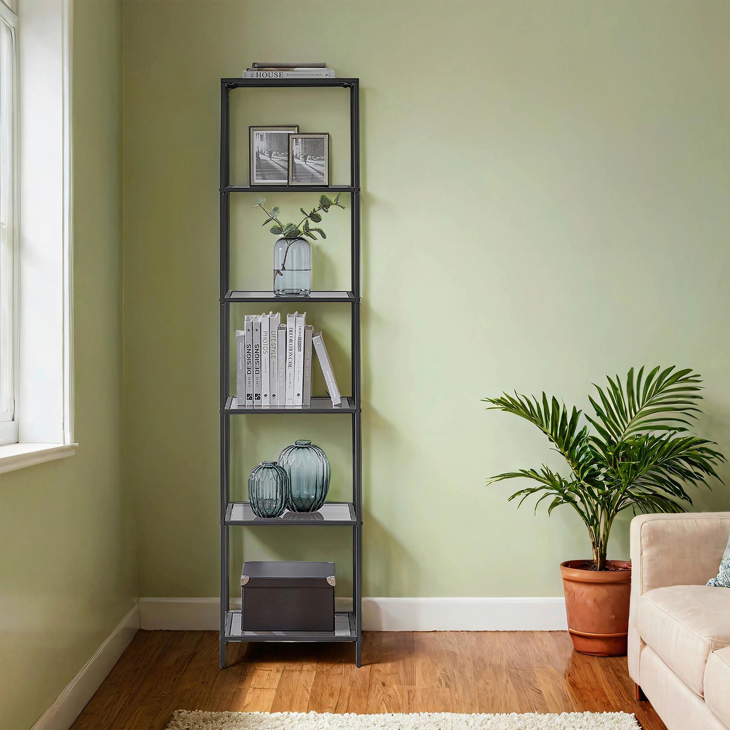 Regal Bookcase - Schwarz/Grau, MODERN, Glas/Metall (40/177,3/30cm) - MID.YOU