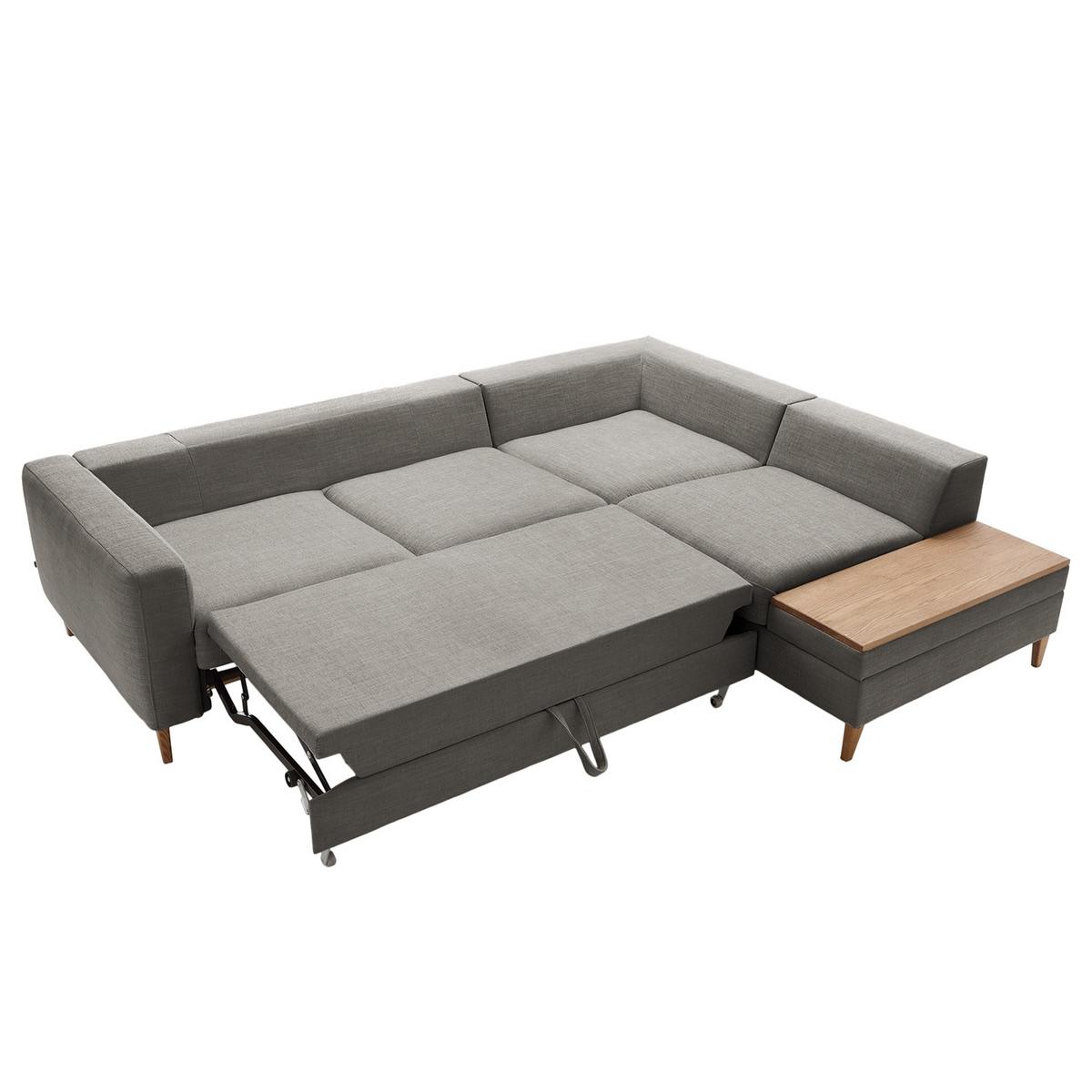 Ecksofa Alika: D. Grau S: 260x204 cm - Dunkelgrau/Eschefarben, MODERN, Textil (260/90cm) - Trendmanufaktur