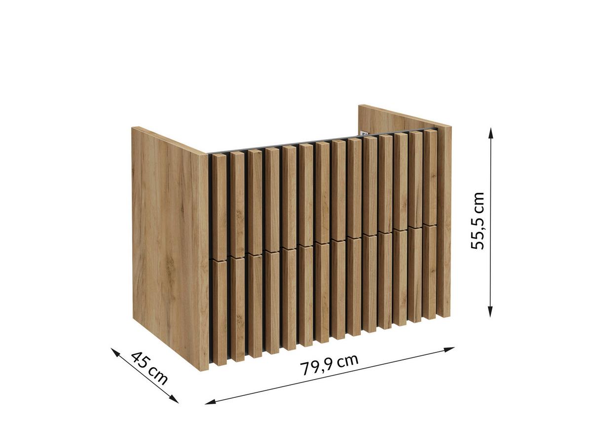 Waschbecken mit Unterschrank B: 81 cm Schwarz/Eichedekor - Eichefarben/Schwarz, MODERN, Keramik/Holzwerkstoff (81cm) - MID.YOU