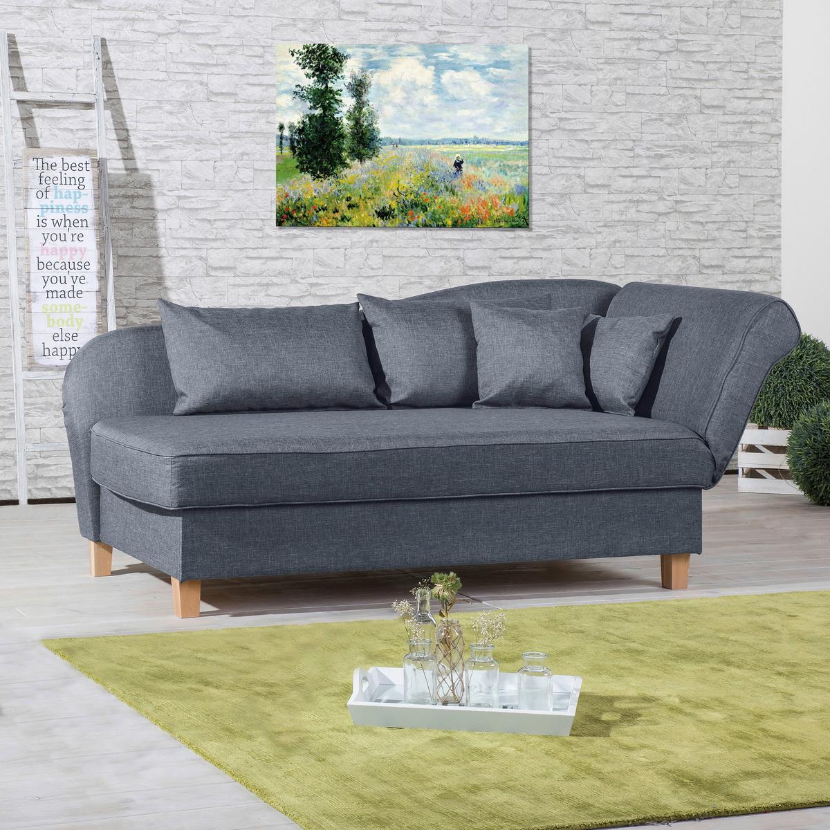 Recamiere Selma Blau Rechts mit Bettkasten+schlaffunktion - Blau/Buchefarben, Design, Textil (190/88/82cm) - Max Winzer
