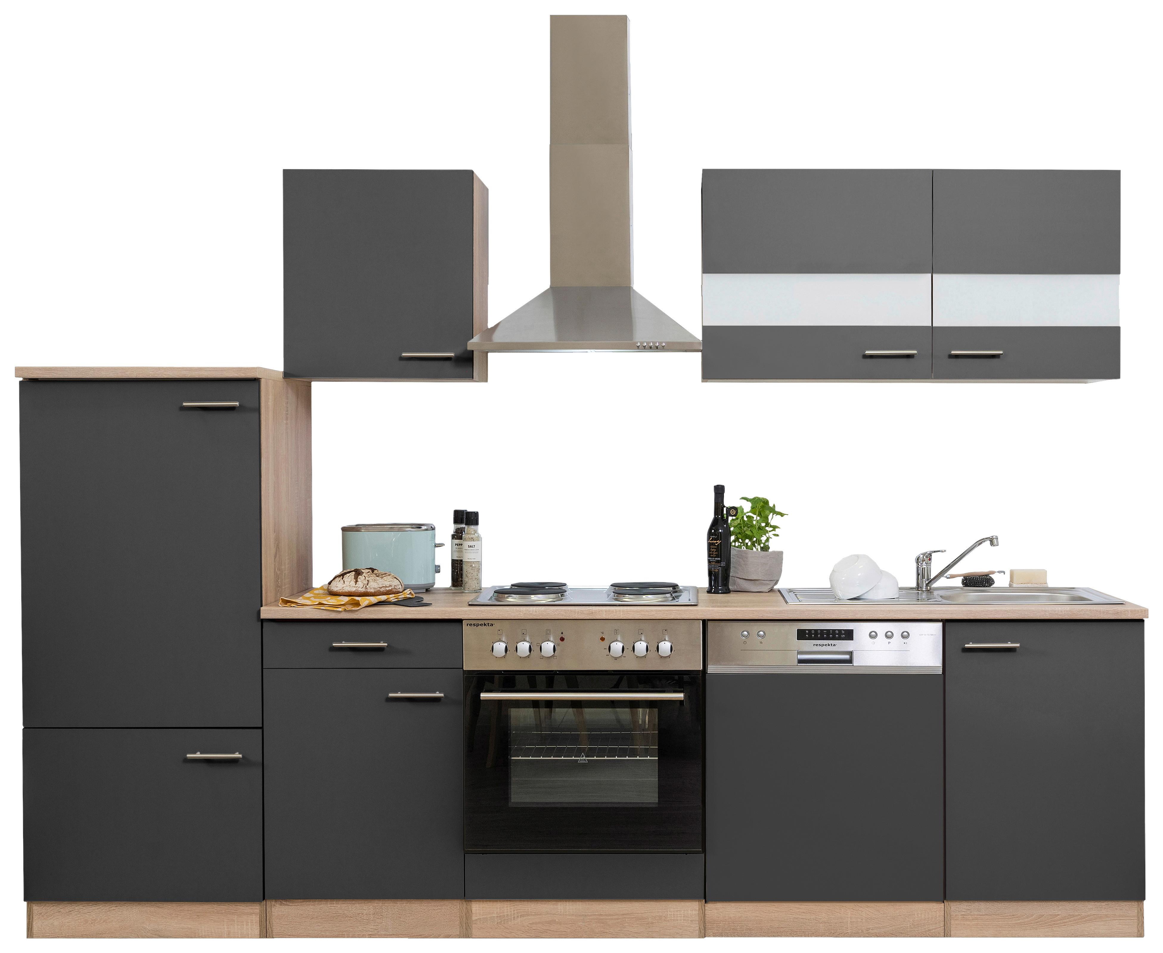 Küchenzeile ohne Geräte B: 280 cm Grau/Eiche Dekor - Eichefarben/Grau, Basics, Holzwerkstoff (280/200/60cm) - Respekta