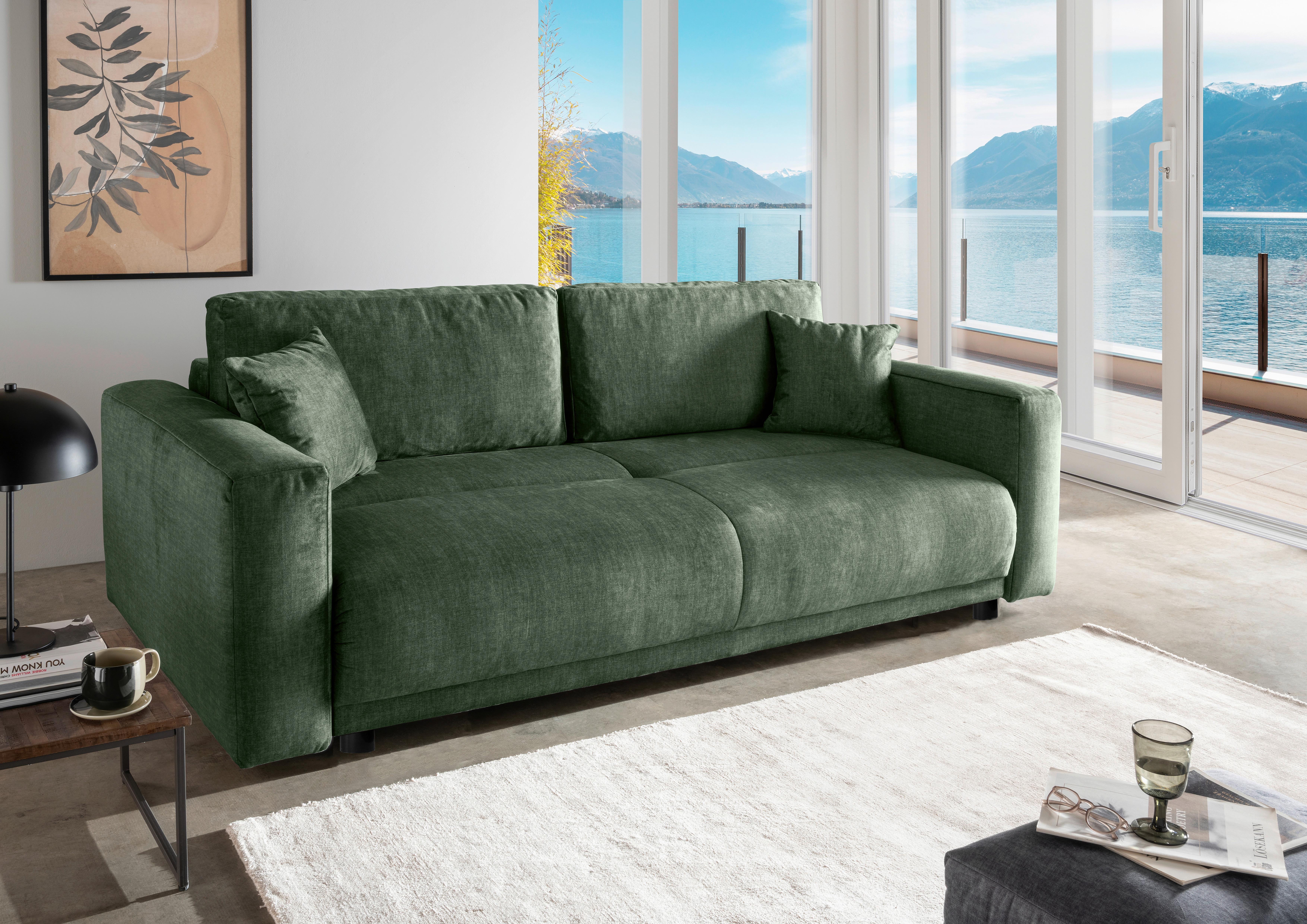 Schlafsofa Longo, Dunkelgrün B: 245 cm - Dunkelgrün/Schwarz, MODERN, Textil (245/86/126cm) - Livetastic
