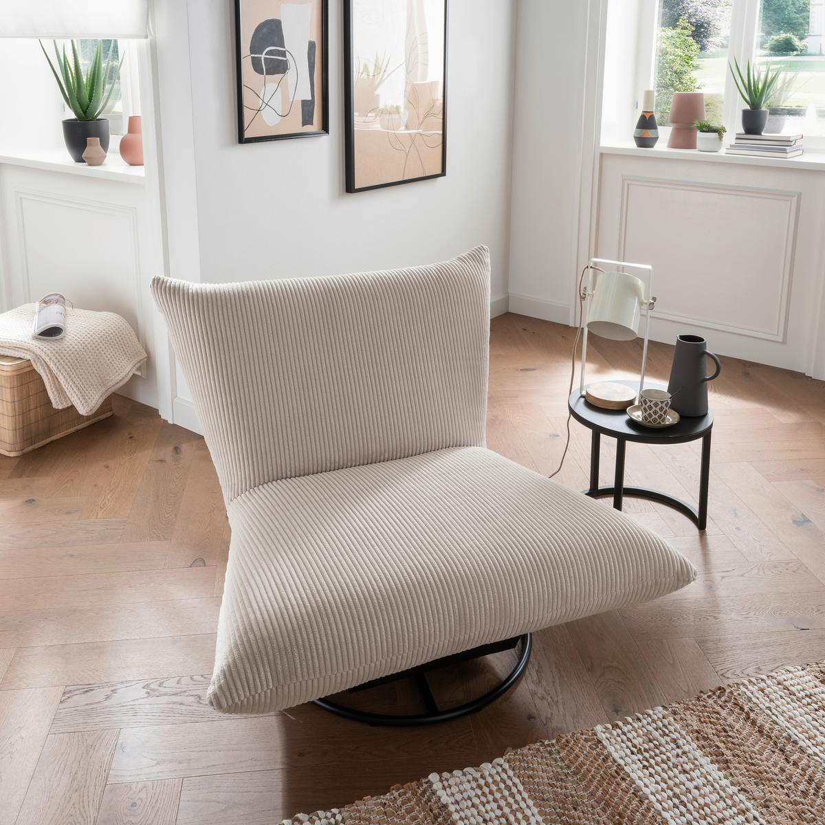 Relaxsessel Cremona Stoffbezug Beige - Beige/Schwarz, Design, Textil (100/78/96cm) - Livetastic