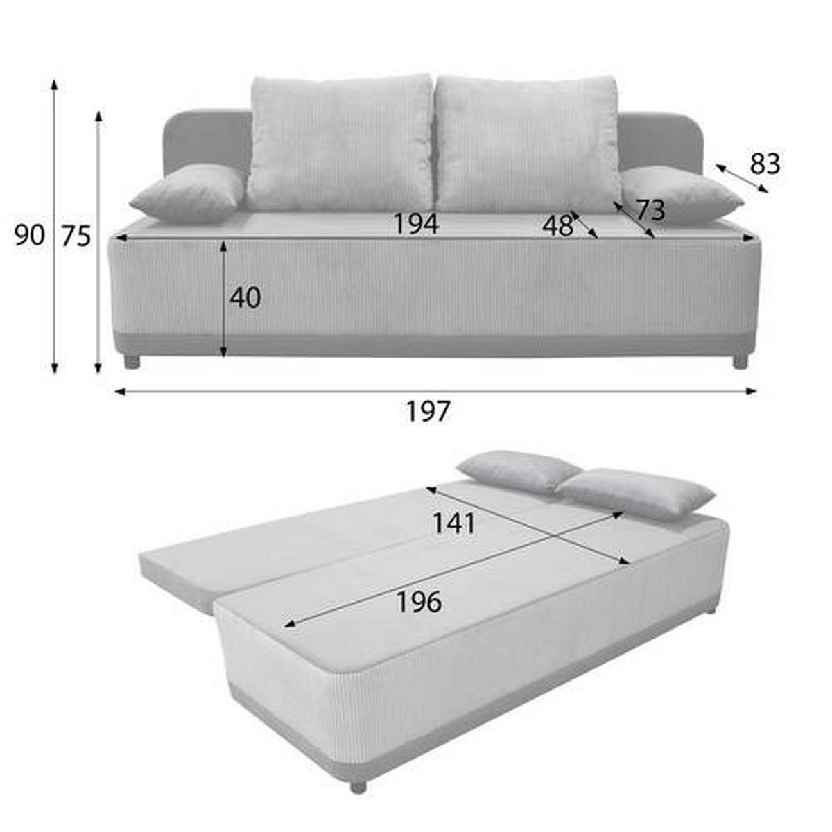 Schlafsofa Stella Creme B: 197 cm - Creme/Schwarz, Design, Textil (197/90/83cm) - MID.YOU