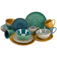 Kombinovaný servis SAMARKAND - žltá/petrolejová, Lifestyle, keramika (33/30/32cm) - Creatable