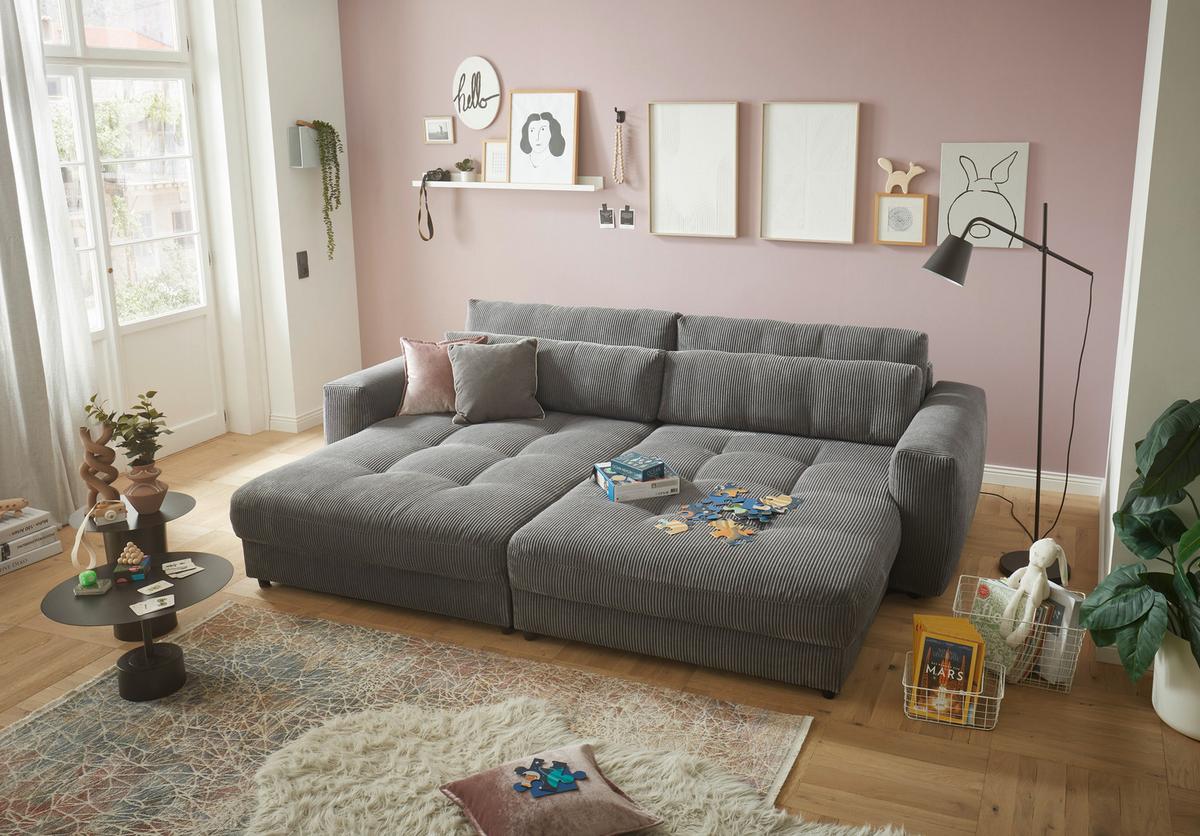 Big Sofa Barura Loveseat Mit Kissen B: 292cm Anthrazit Cord - Anthrazit/Schwarz, KONVENTIONELL, Holzwerkstoff/Textil (292/90/194cm) - MID.YOU