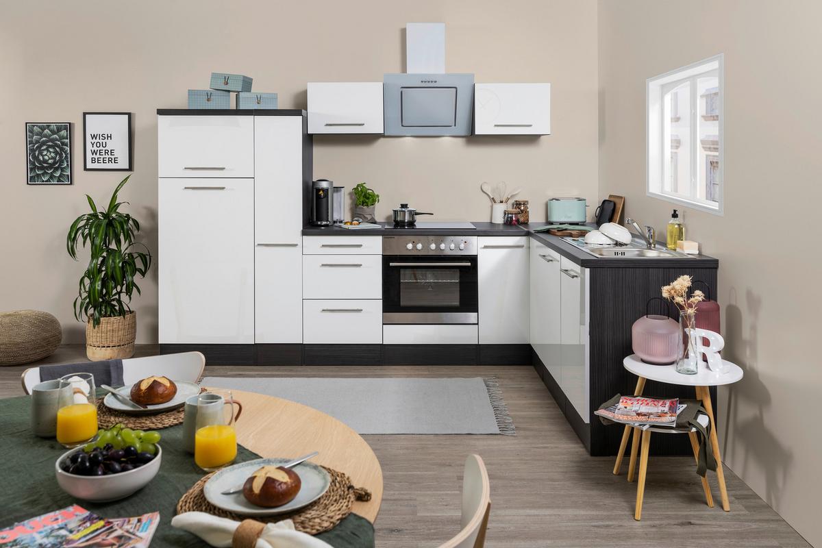 Eckküche Rp290ewc mit Geräten 290x200 cm Weiß - Eichefarben/Eiche grau, Basics, Holzwerkstoff (290/200cm) - Respekta