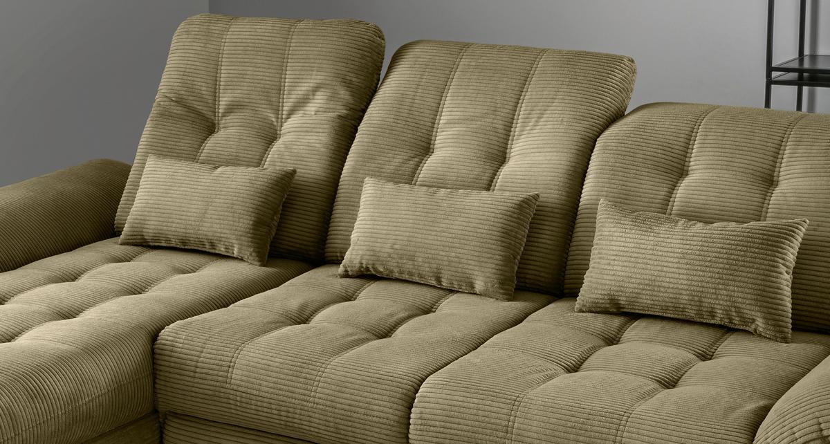 Eckschlafsofa Delphino Goldfarben S: 189x273 cm - Schwarz/Olivgrün, MODERN, Textil (189/273cm) - Livetastic