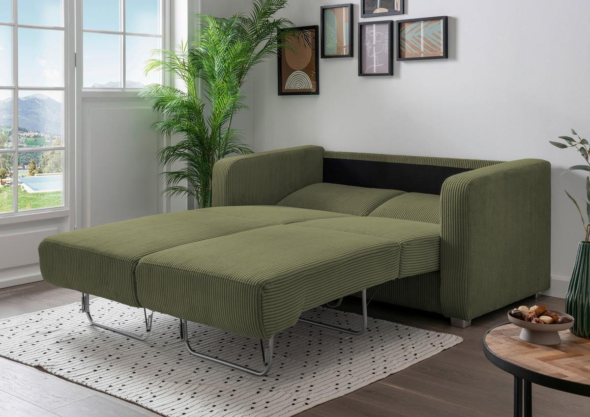 Schlafsofa Mia, Olivgrün B: 159 Cm - Chromfarben/Olivgrün, Basics, Textil (159/88/87cm) - Livetastic