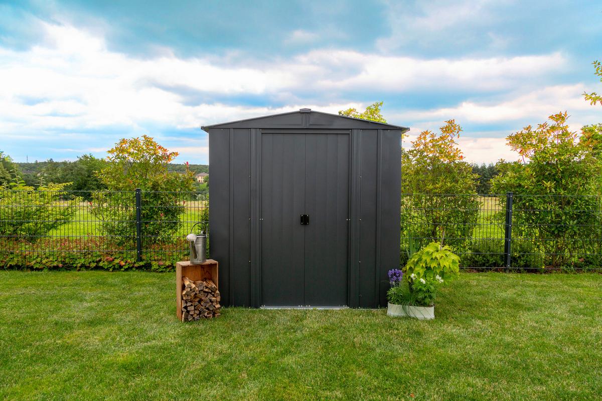 Gerätehaus mit Schiebetür 194x191x151 cm - Grau, Basics, Metall (194/191/151cm)